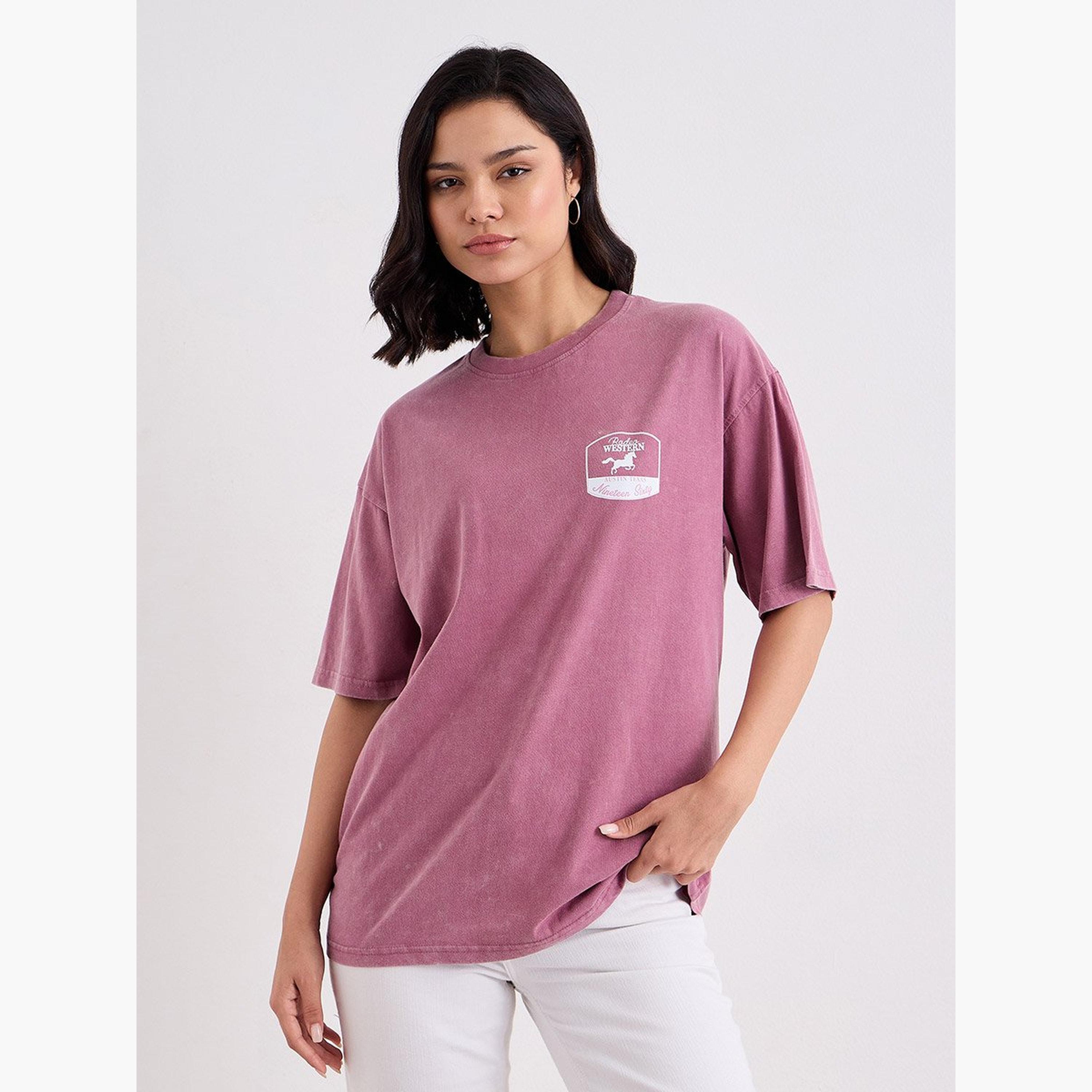 Styli Women Pink Acid Washed Oversized T-Shirt-women-clothing-tshirts-image-1