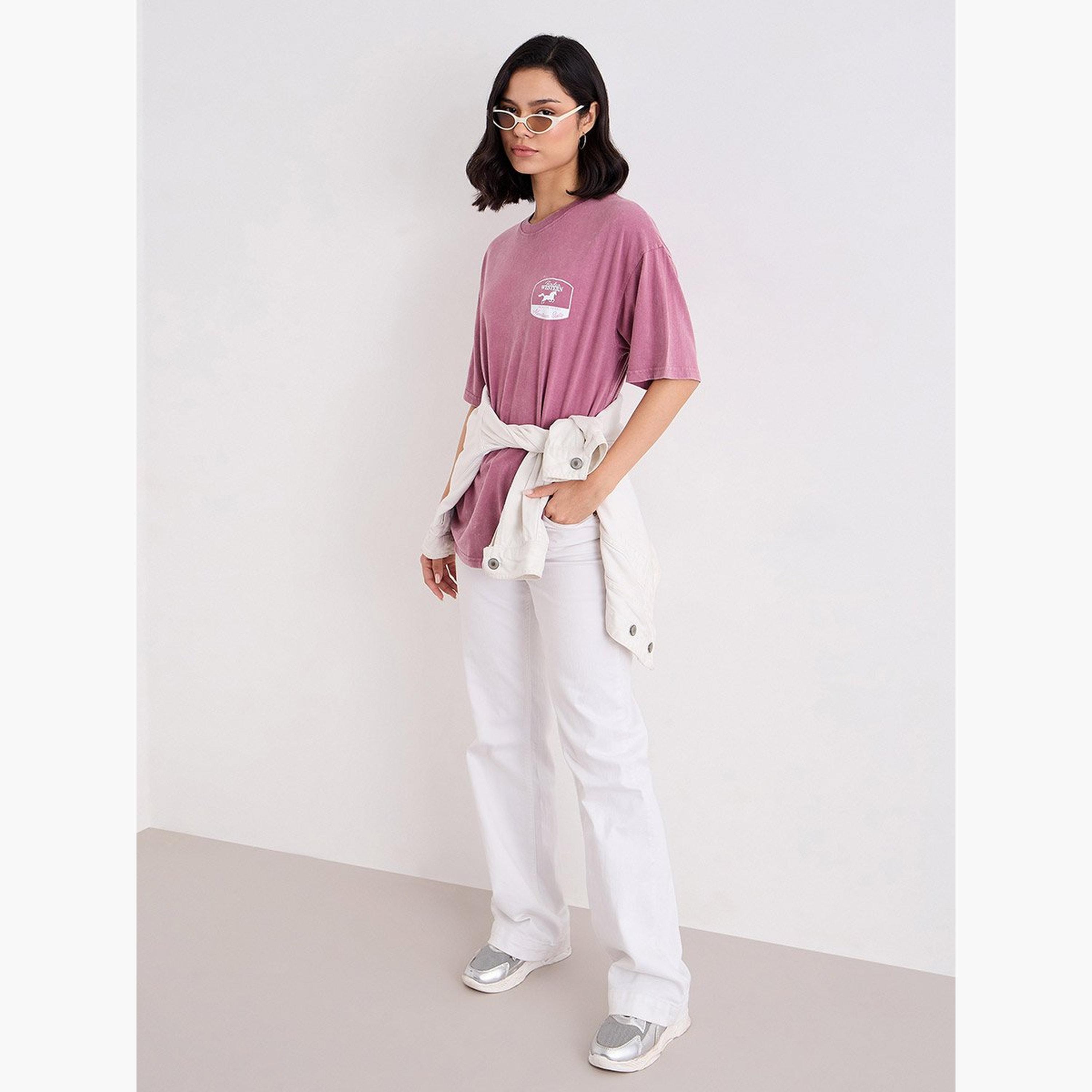 Styli Women Pink Acid Washed Oversized T-Shirt-women-clothing-tshirts-image-2