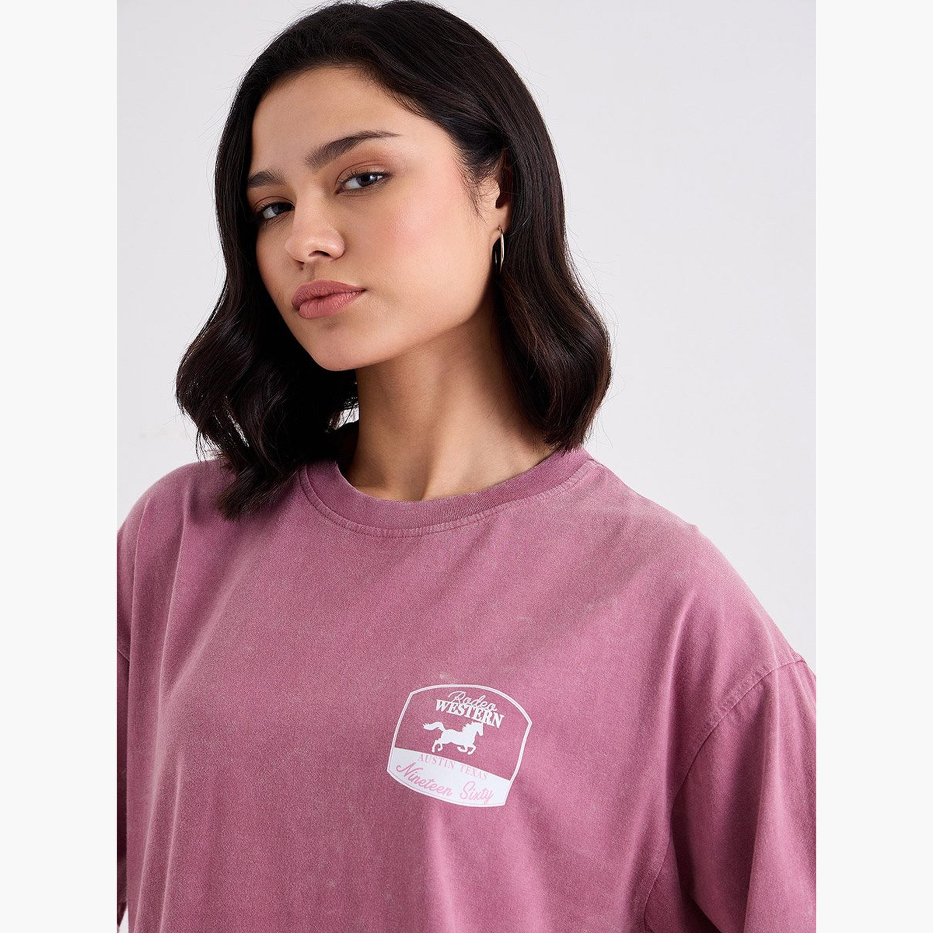 Styli Women Pink Acid Washed Oversized T-Shirt-women-clothing-tshirts-image-3