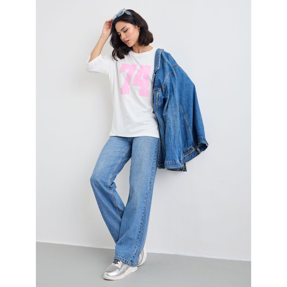 Styli Women Off White Exaggerated Shoulder Graphic Oversized T-Shirt-women-clothing-tshirts-image-1
