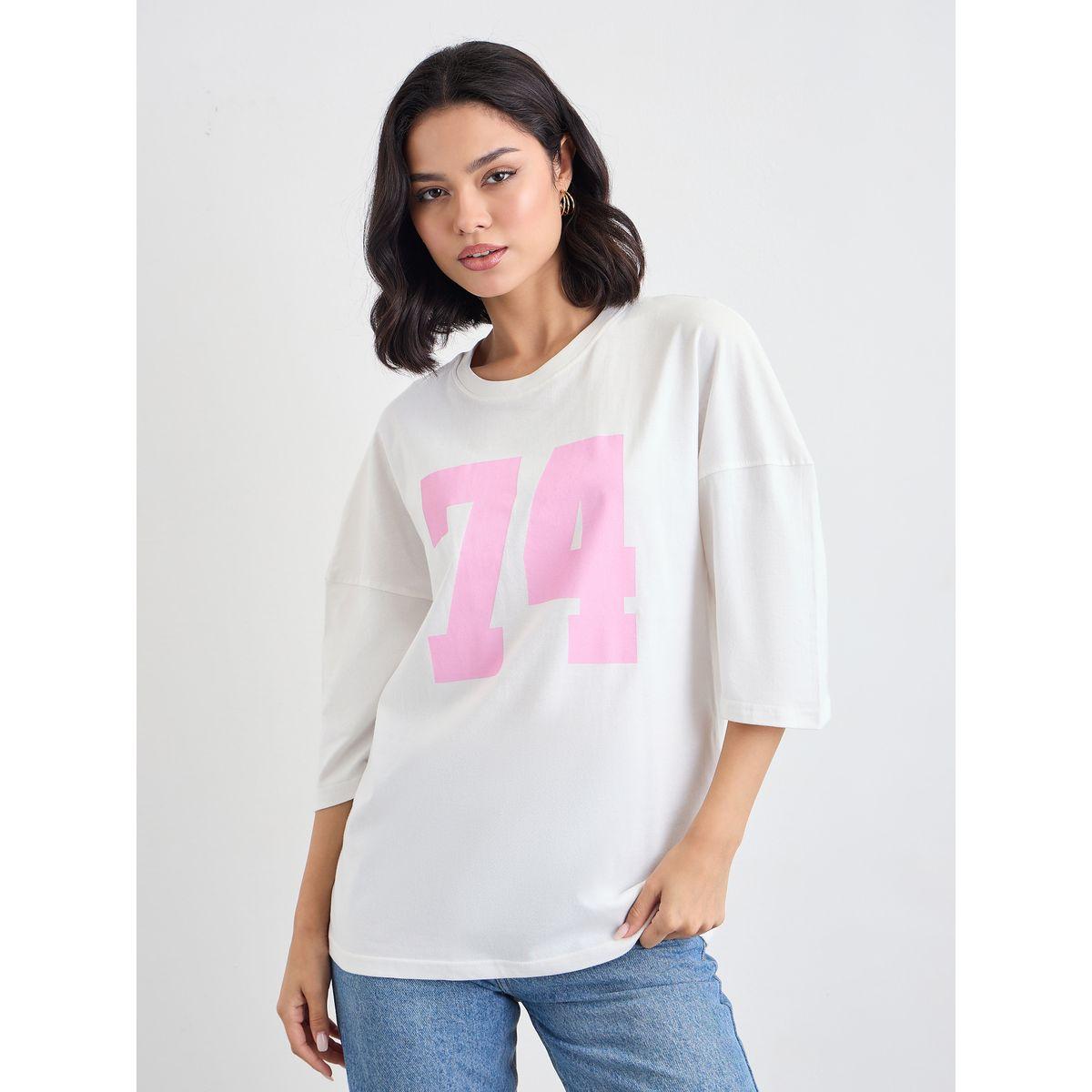تيشيرت فضفاض بطبعة جرافيك وأكتاف مبالغ فيها-women-clothing-tshirts-image-2