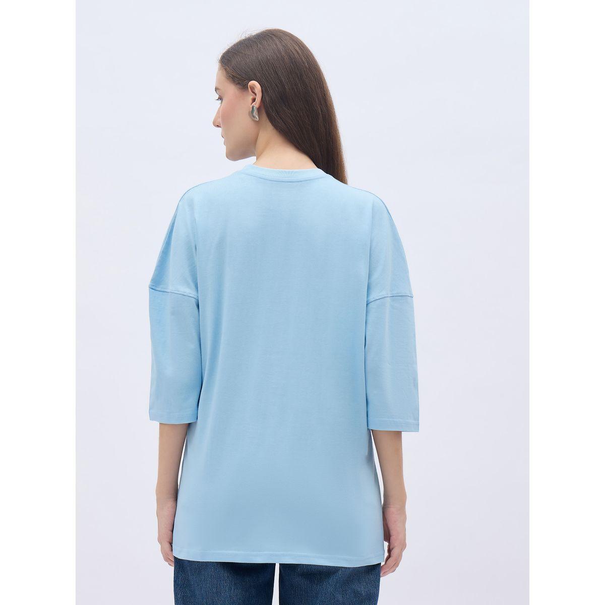 Styli Women Light Blue Exaggerated Shoulder Graphic Oversized T-Shirt-women-clothing-tshirts-image-5