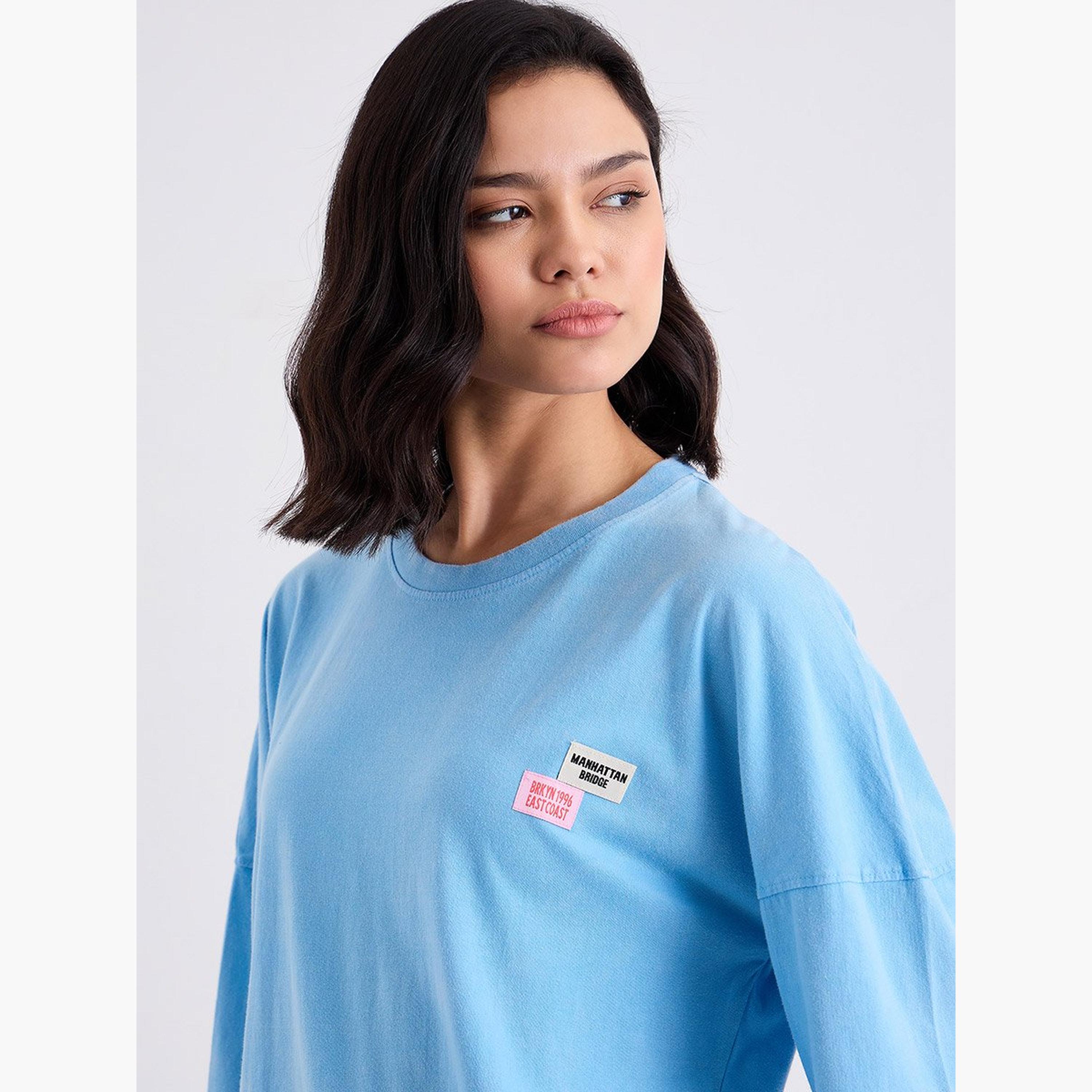 Styli Acid Wash Oversized T-Shirt with Badge Detail-women-clothing-tshirts-image-3