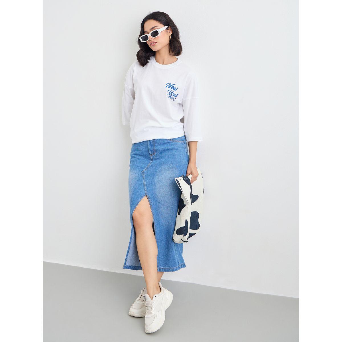 Styli Slogan Print Exaggerated Shoulder T-Shirt-women-clothing-tshirts-image-1