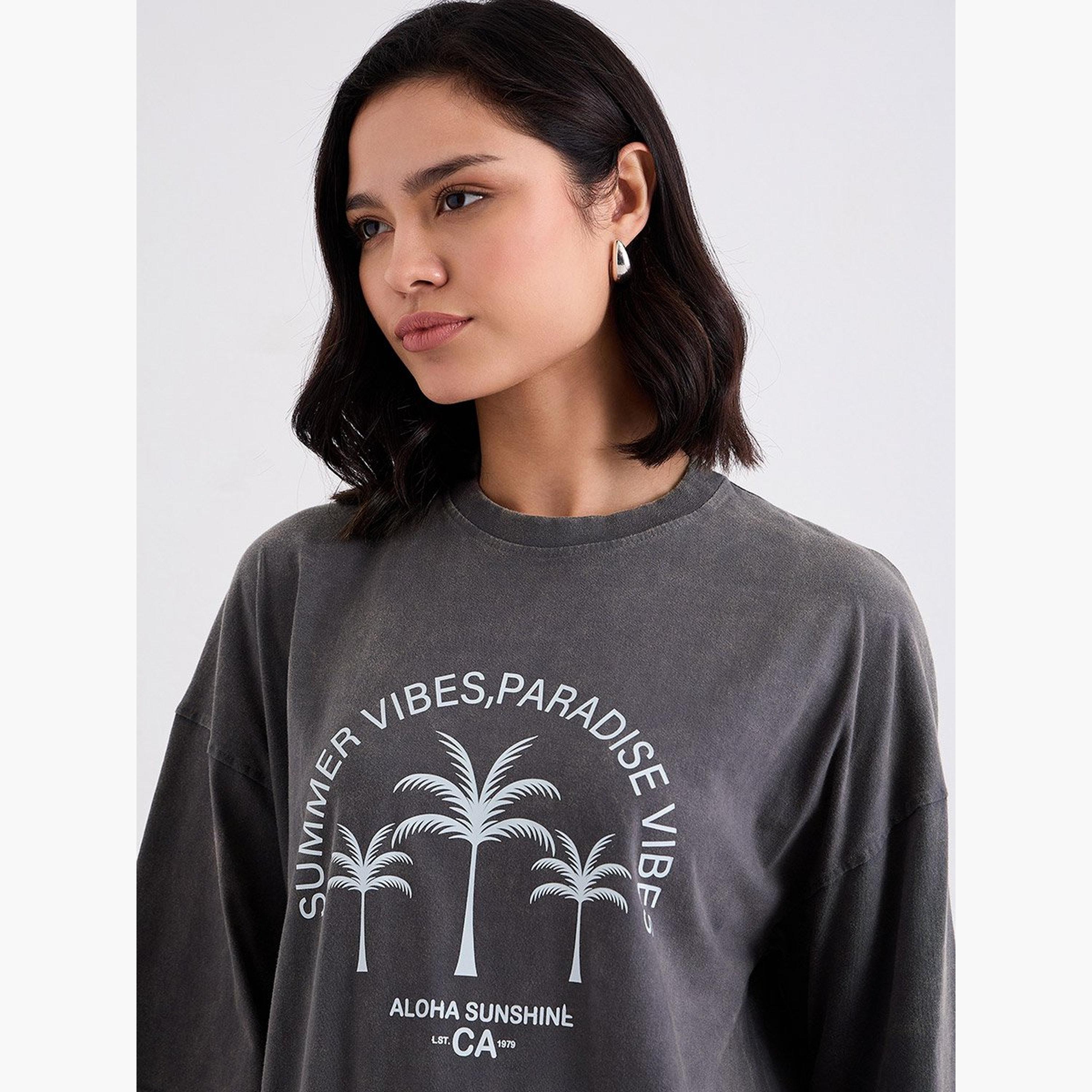 Styli Acid Washed Graphic Print Oversized T-Shirt-women-clothing-tshirts-image-3
