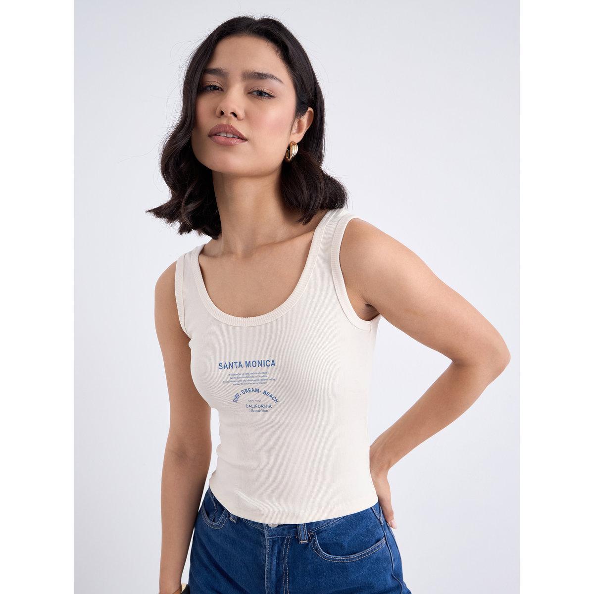Styli Off White Fitted Ribbed Tank-women-clothing-tshirts-image-3