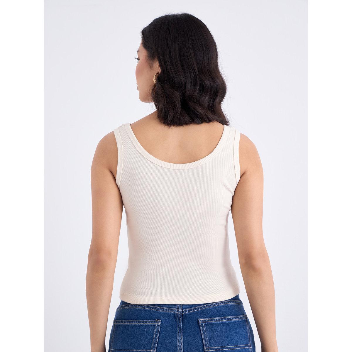 Styli Off White Fitted Ribbed Tank-women-clothing-tshirts-image-5