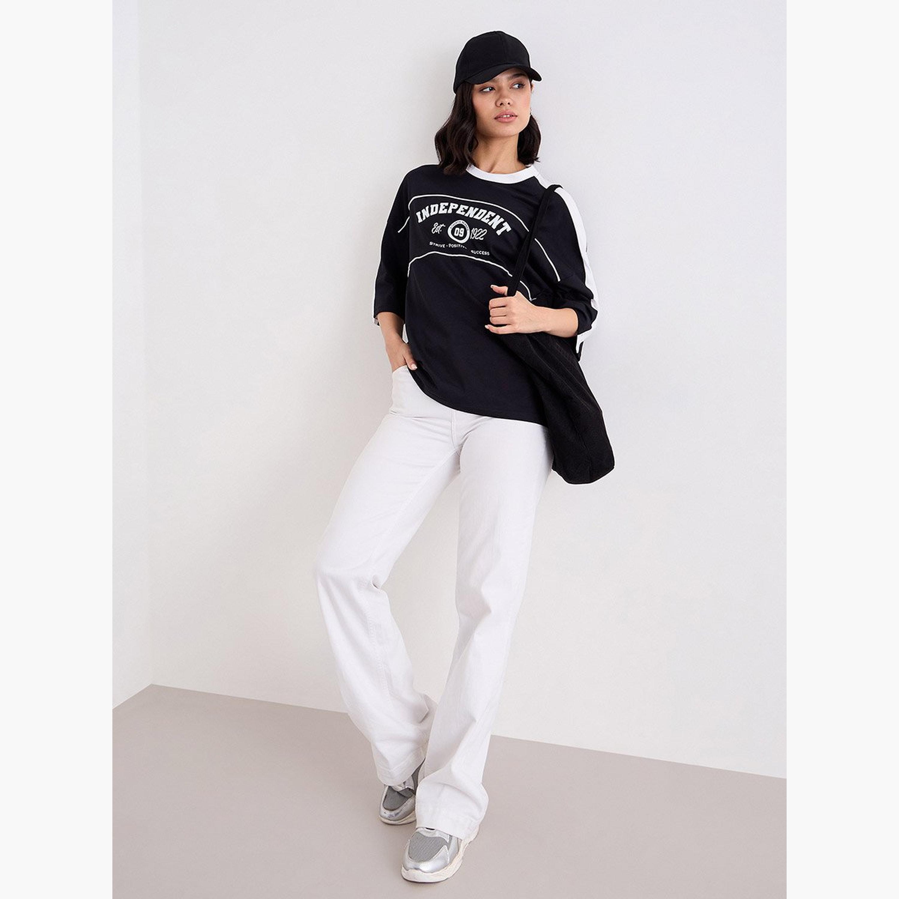 Styli Graphic Print Oversized T-Shirt with Piping Detail-women-clothing-tshirts-image-2