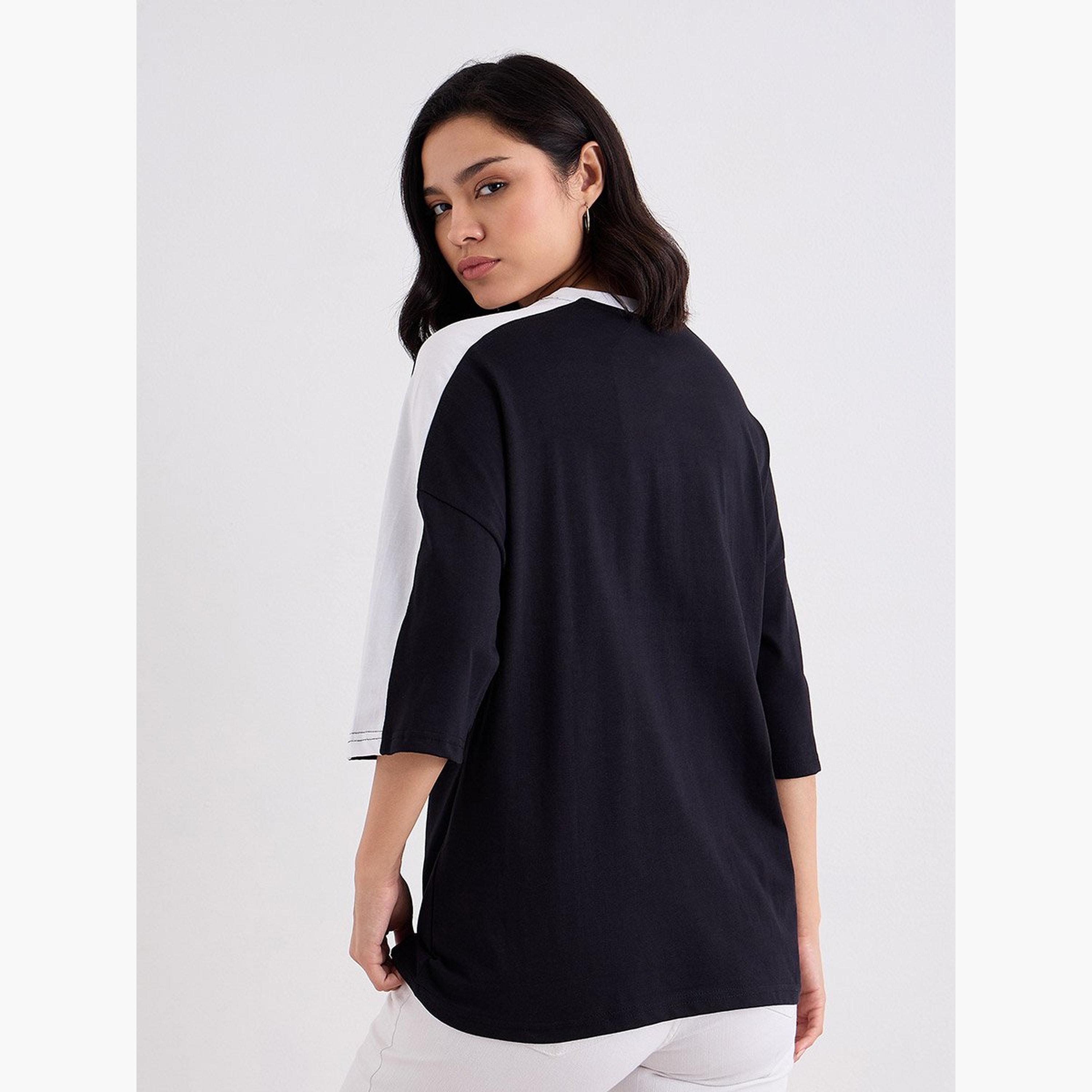 Styli Graphic Print Oversized T-Shirt with Piping Detail-women-clothing-tshirts-image-4