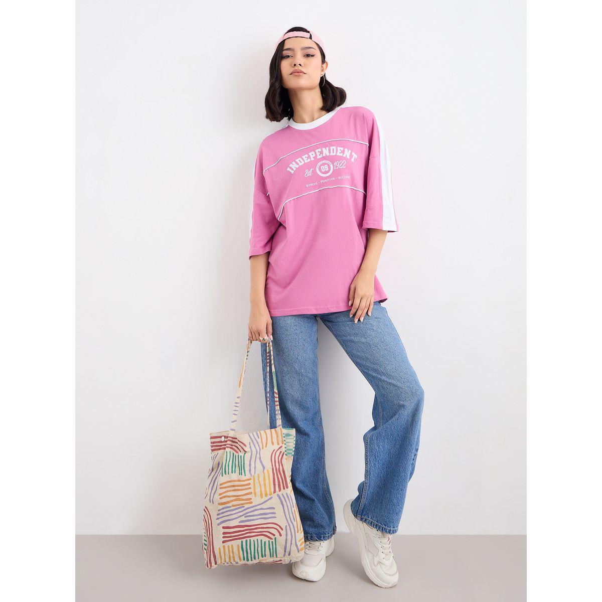 Styli Graphic Print Oversized T-Shirt with Piping Detail-women-clothing-tshirts-image-1