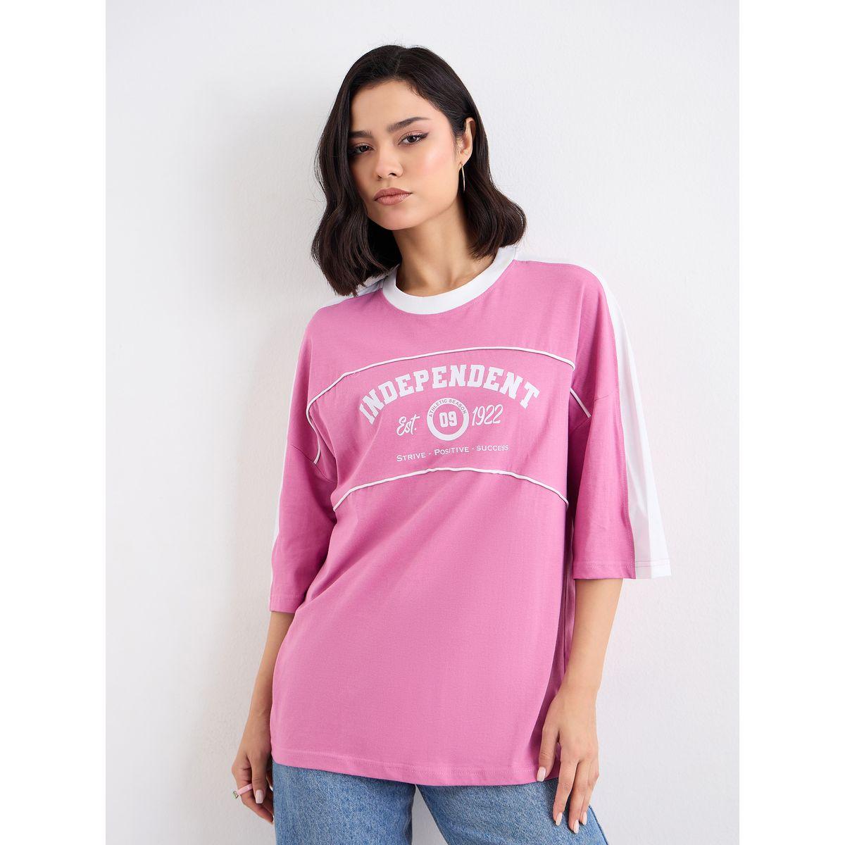 Styli Graphic Print Oversized T-Shirt with Piping Detail-women-clothing-tshirts-image-2