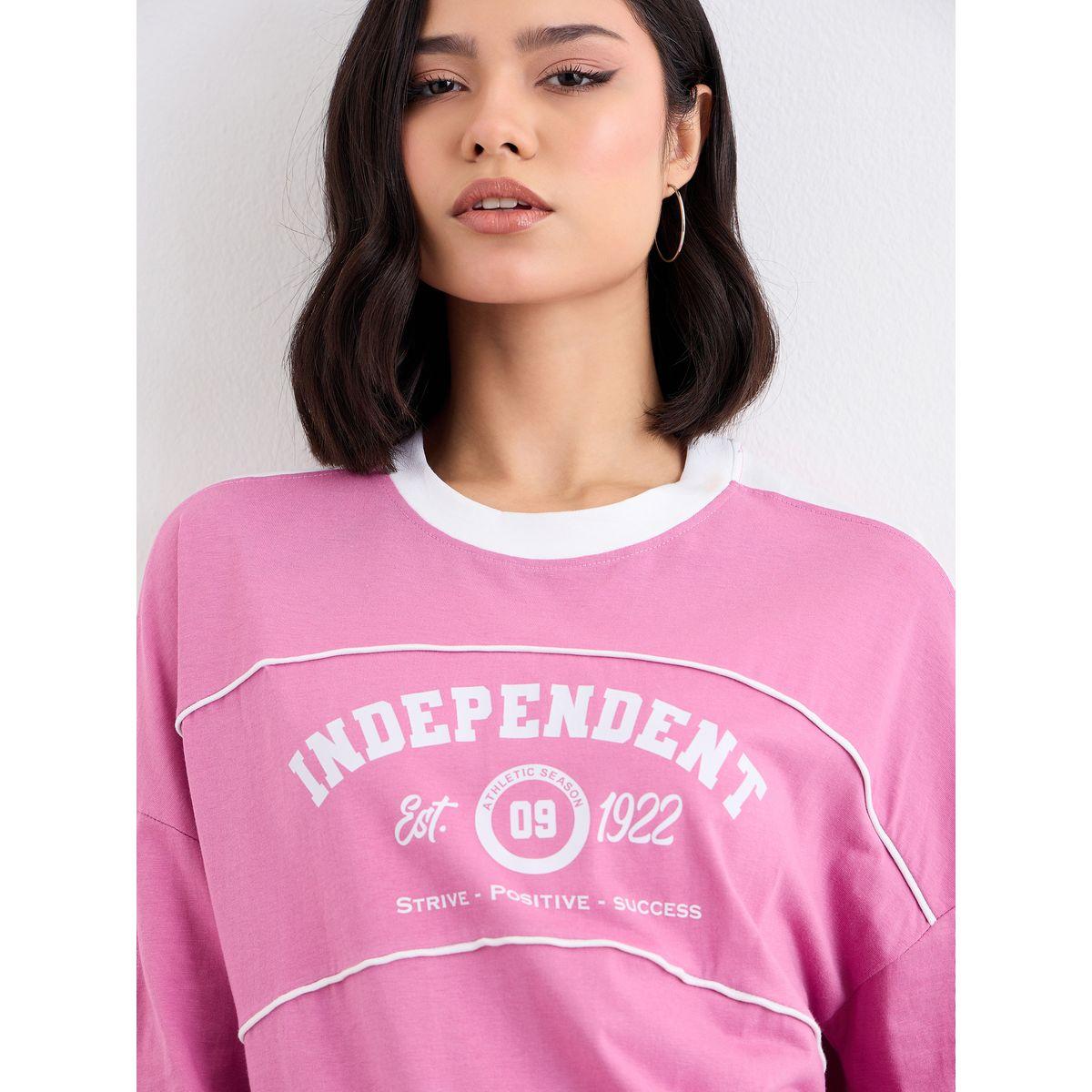 Styli Graphic Print Oversized T-Shirt with Piping Detail-women-clothing-tshirts-image-3
