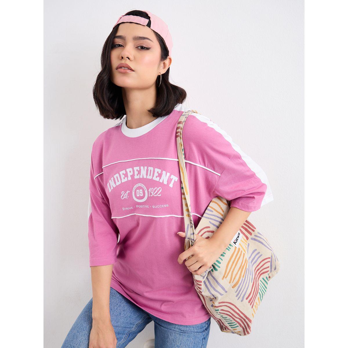 Styli Graphic Print Oversized T-Shirt with Piping Detail-women-clothing-tshirts-image-5