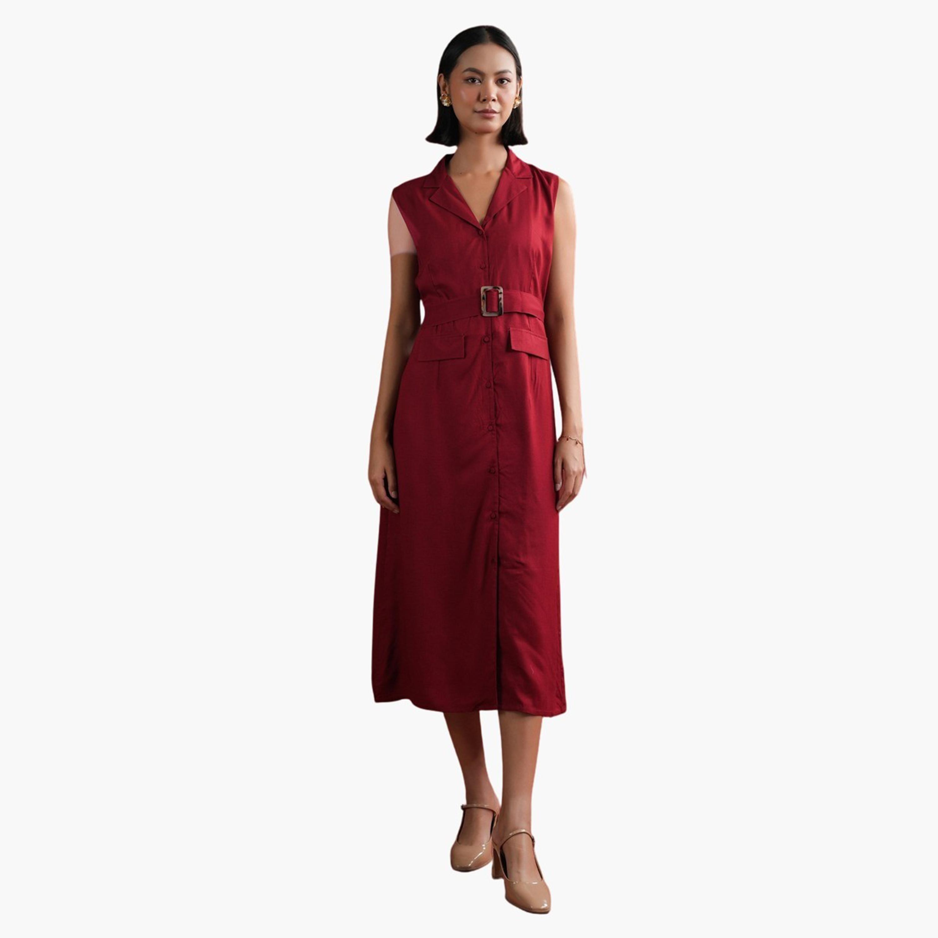 سانسكروتي هومز × ستايلي - فستان ميدي بدون أكمام بياقة وقصّة A-women-clothing-dresses-image-1