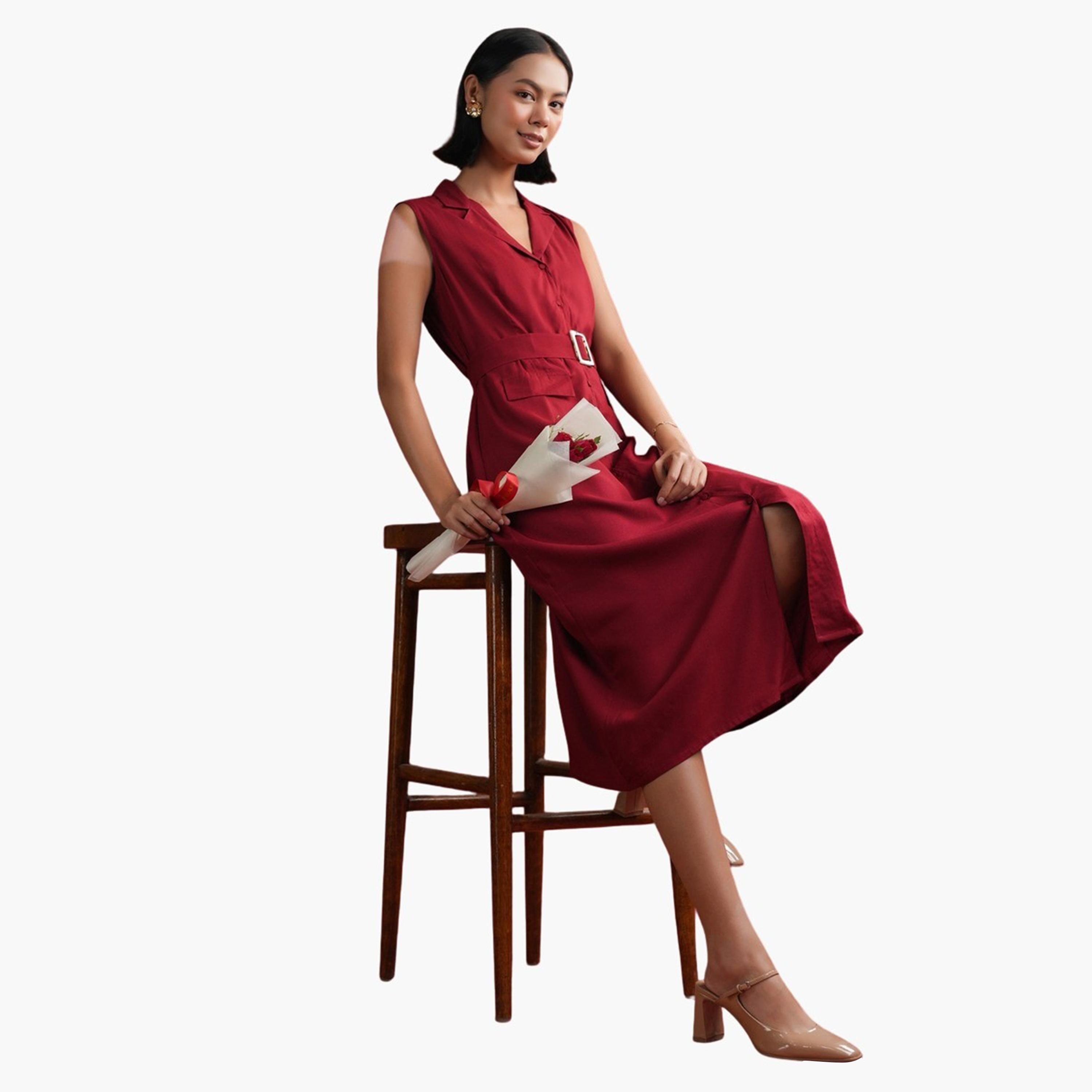 سانسكروتي هومز × ستايلي - فستان ميدي بدون أكمام بياقة وقصّة A-women-clothing-dresses-image-10