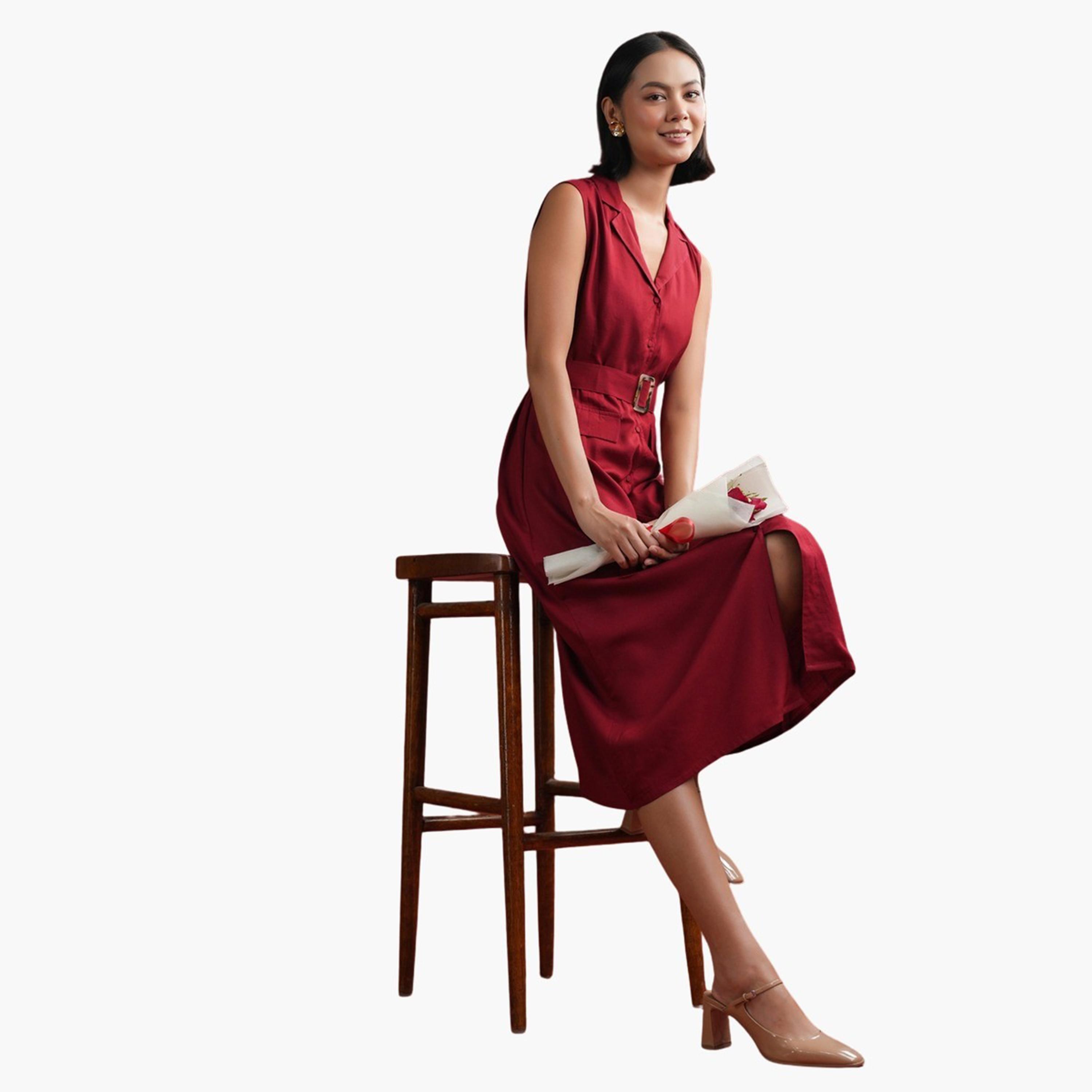 سانسكروتي هومز × ستايلي - فستان ميدي بدون أكمام بياقة وقصّة A-women-clothing-dresses-image-11