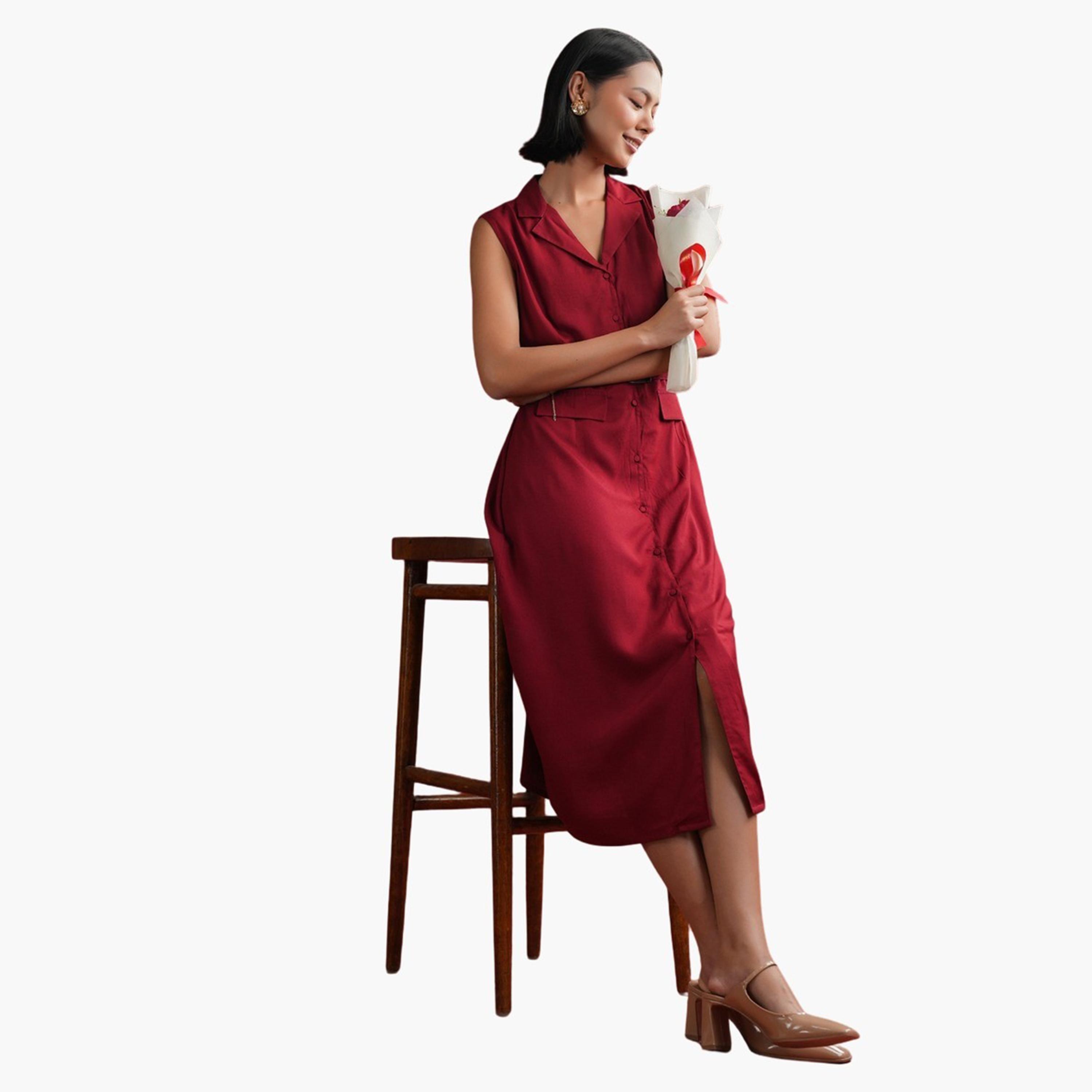 سانسكروتي هومز × ستايلي - فستان ميدي بدون أكمام بياقة وقصّة A-women-clothing-dresses-image-13