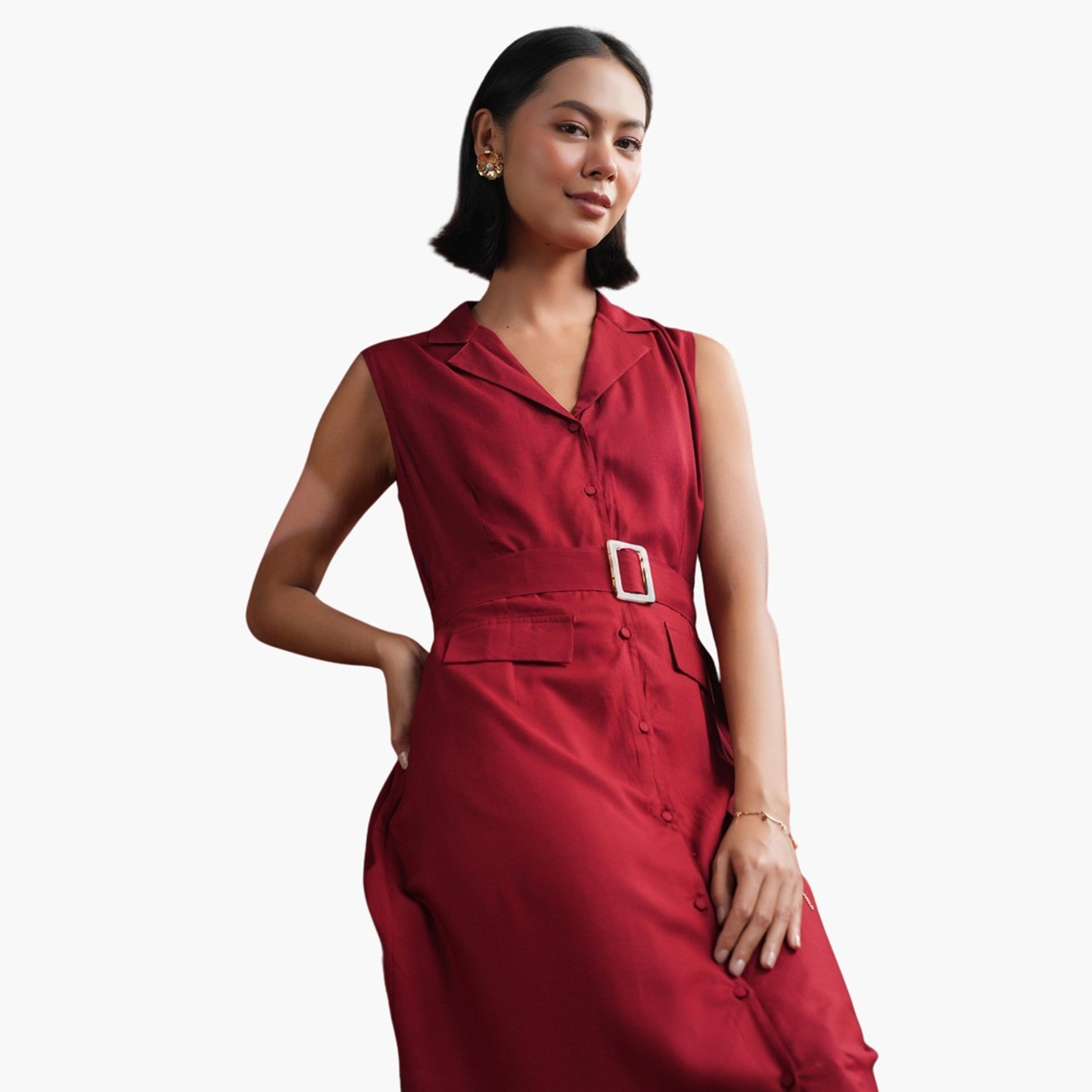سانسكروتي هومز × ستايلي - فستان ميدي بدون أكمام بياقة وقصّة A-women-clothing-dresses-image-14