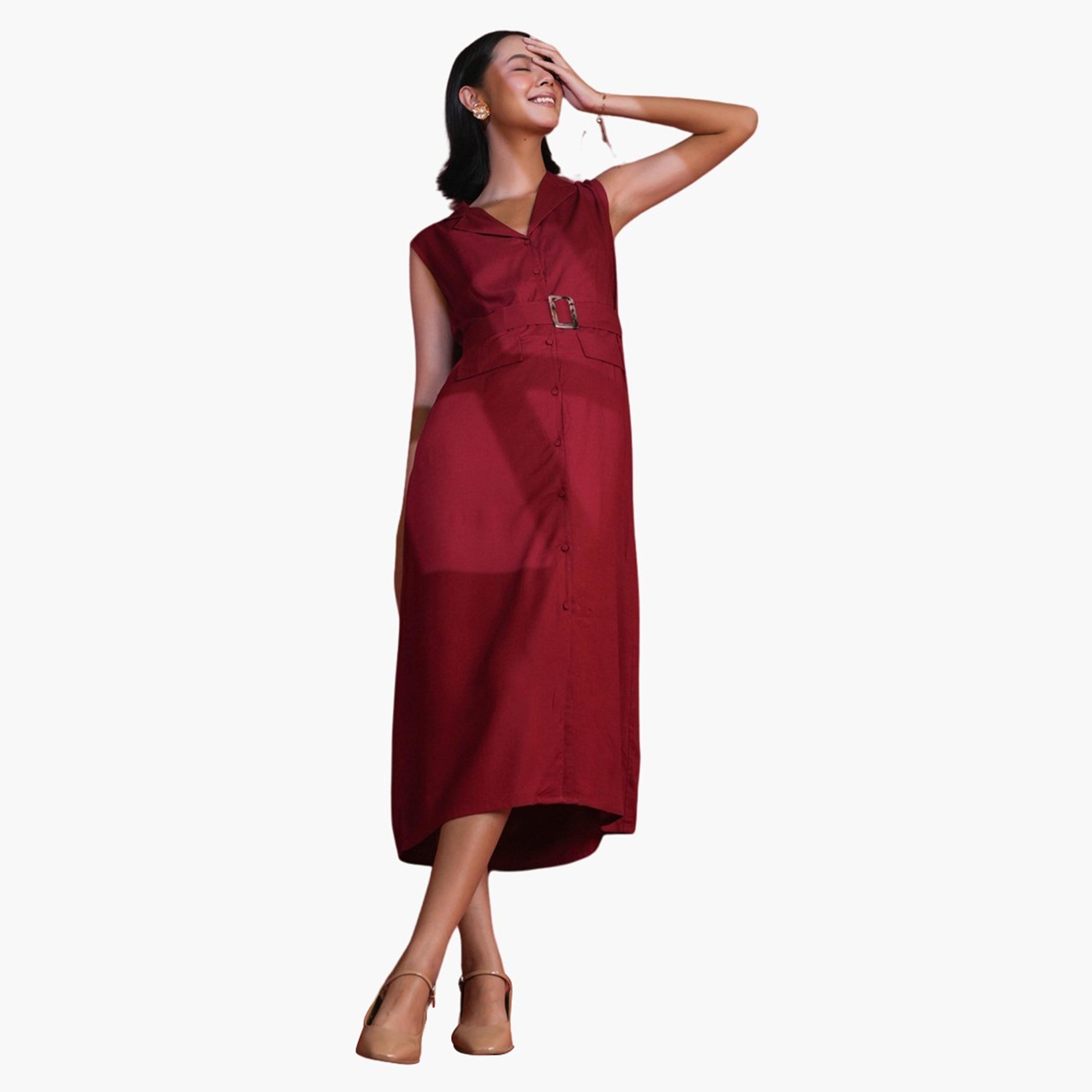 Sanskrutihomes X Styli Sleeveless Collared A-Line Midi Dress-women-clothing-dresses-image-15