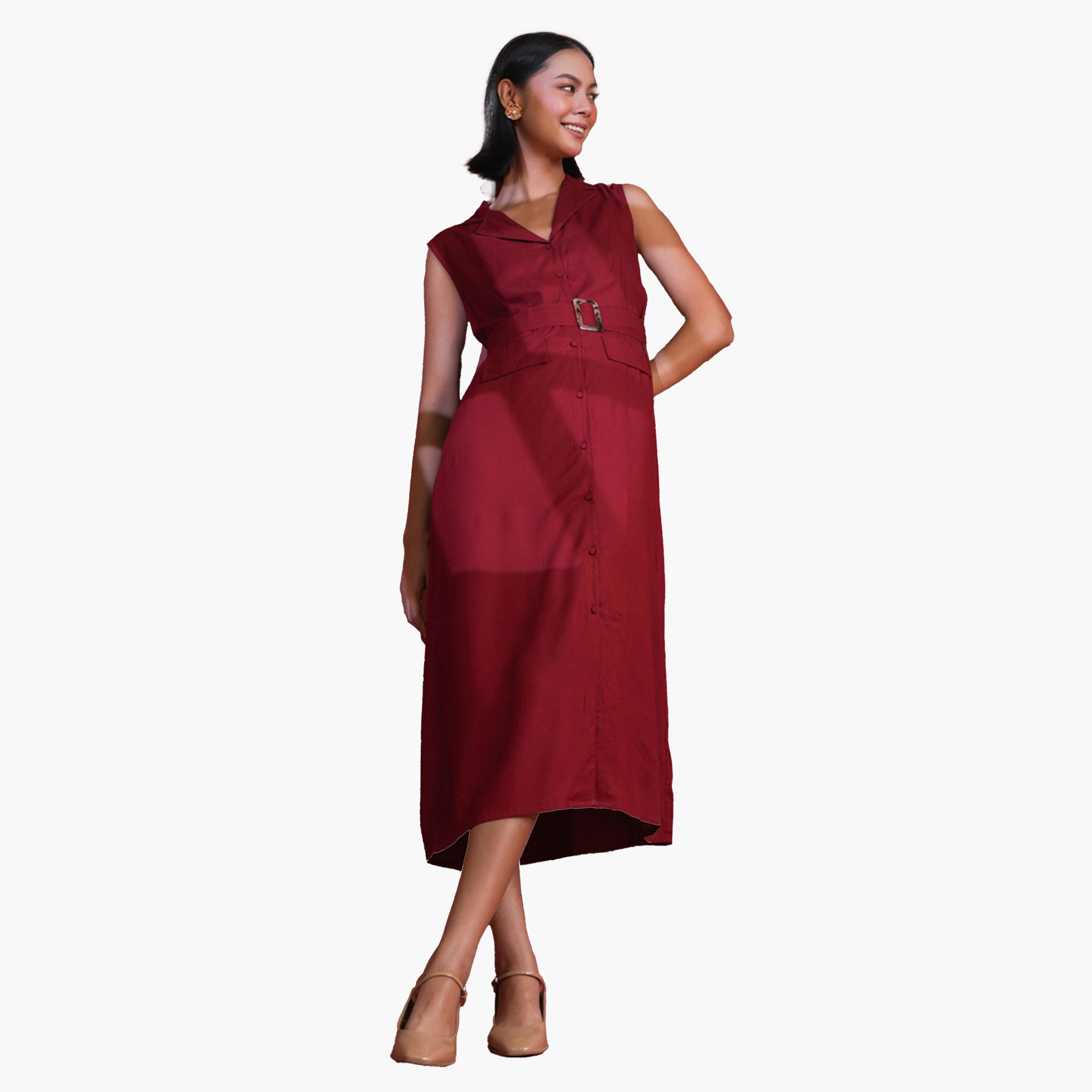 Sanskrutihomes X Styli Sleeveless Collared A-Line Midi Dress-women-clothing-dresses-image-16