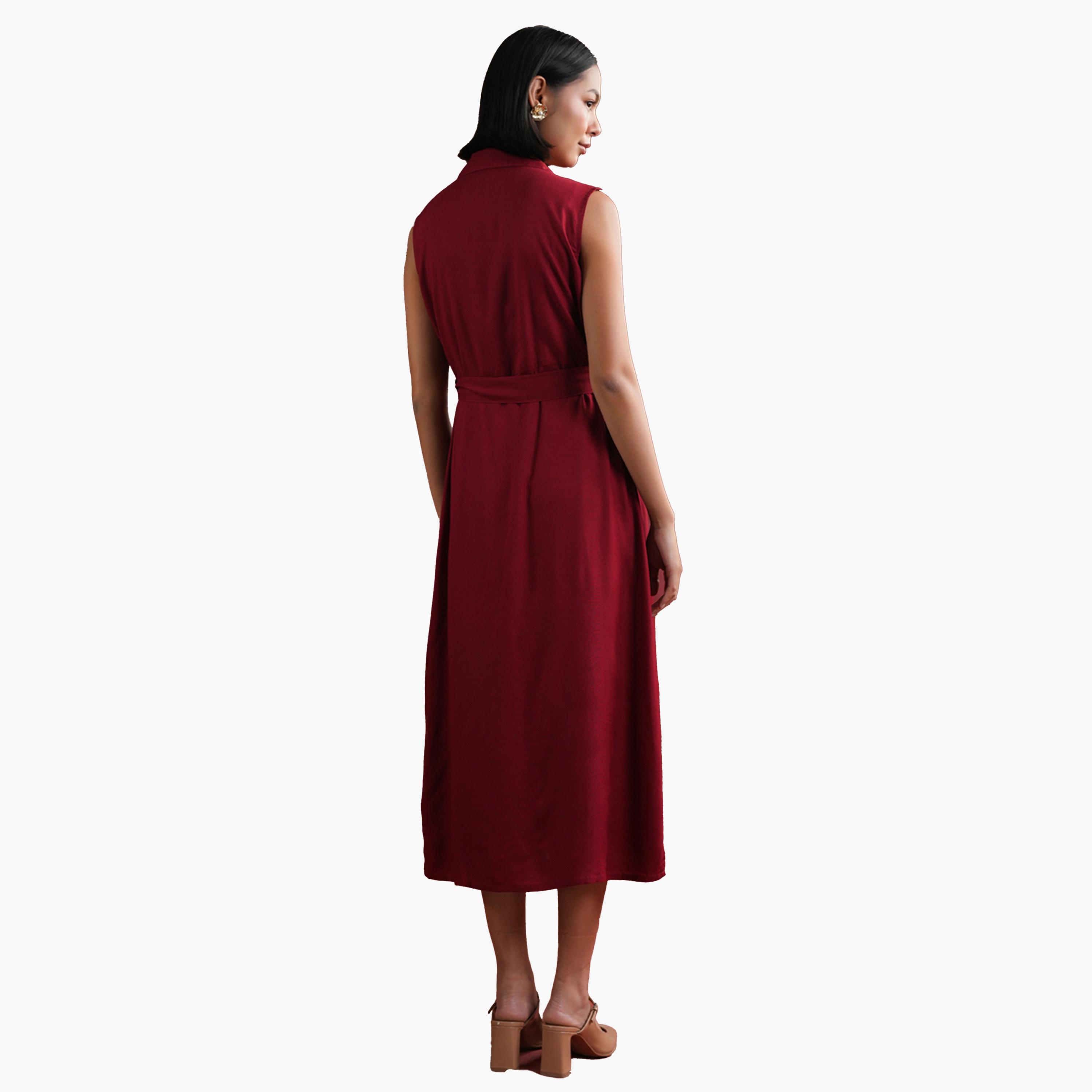 سانسكروتي هومز × ستايلي - فستان ميدي بدون أكمام بياقة وقصّة A-women-clothing-dresses-image-2