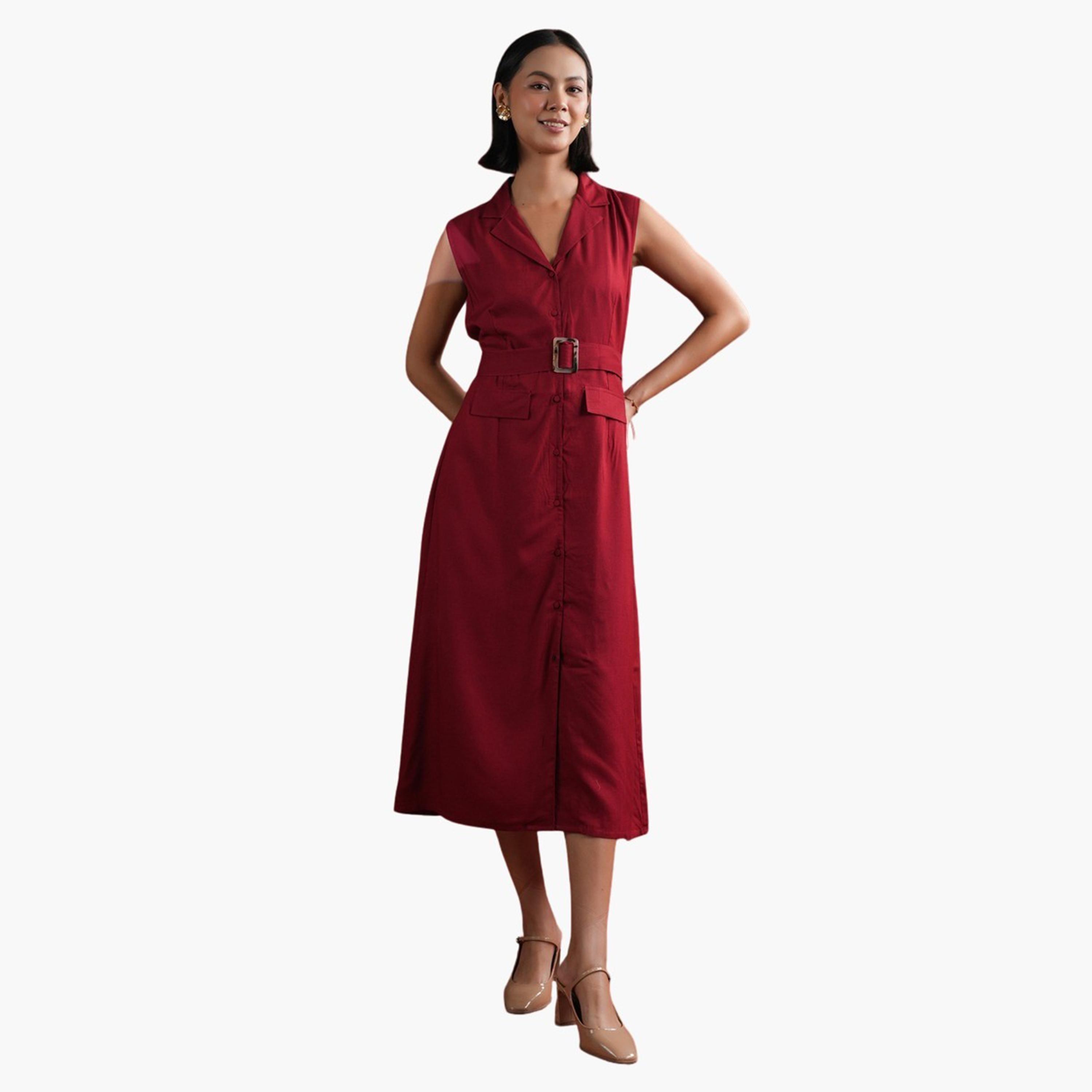 Sanskrutihomes X Styli Sleeveless Collared A-Line Midi Dress-women-clothing-dresses-image-3