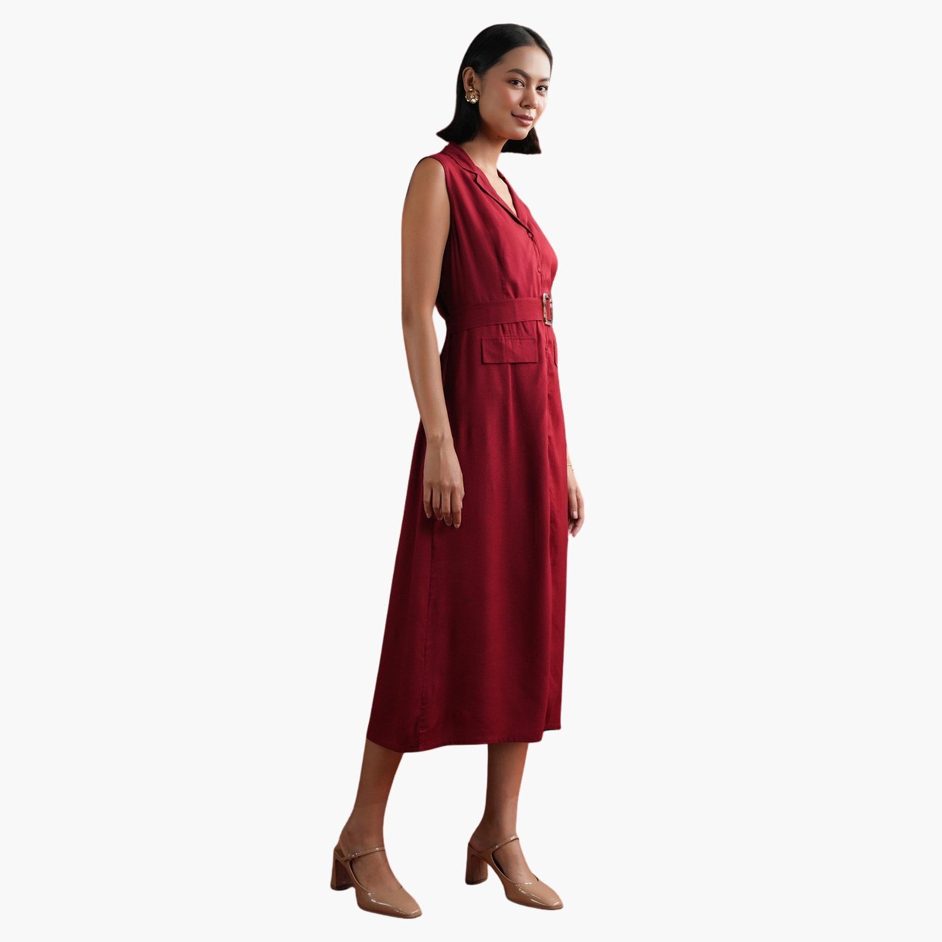Sanskrutihomes X Styli Sleeveless Collared A-Line Midi Dress-women-clothing-dresses-image-4