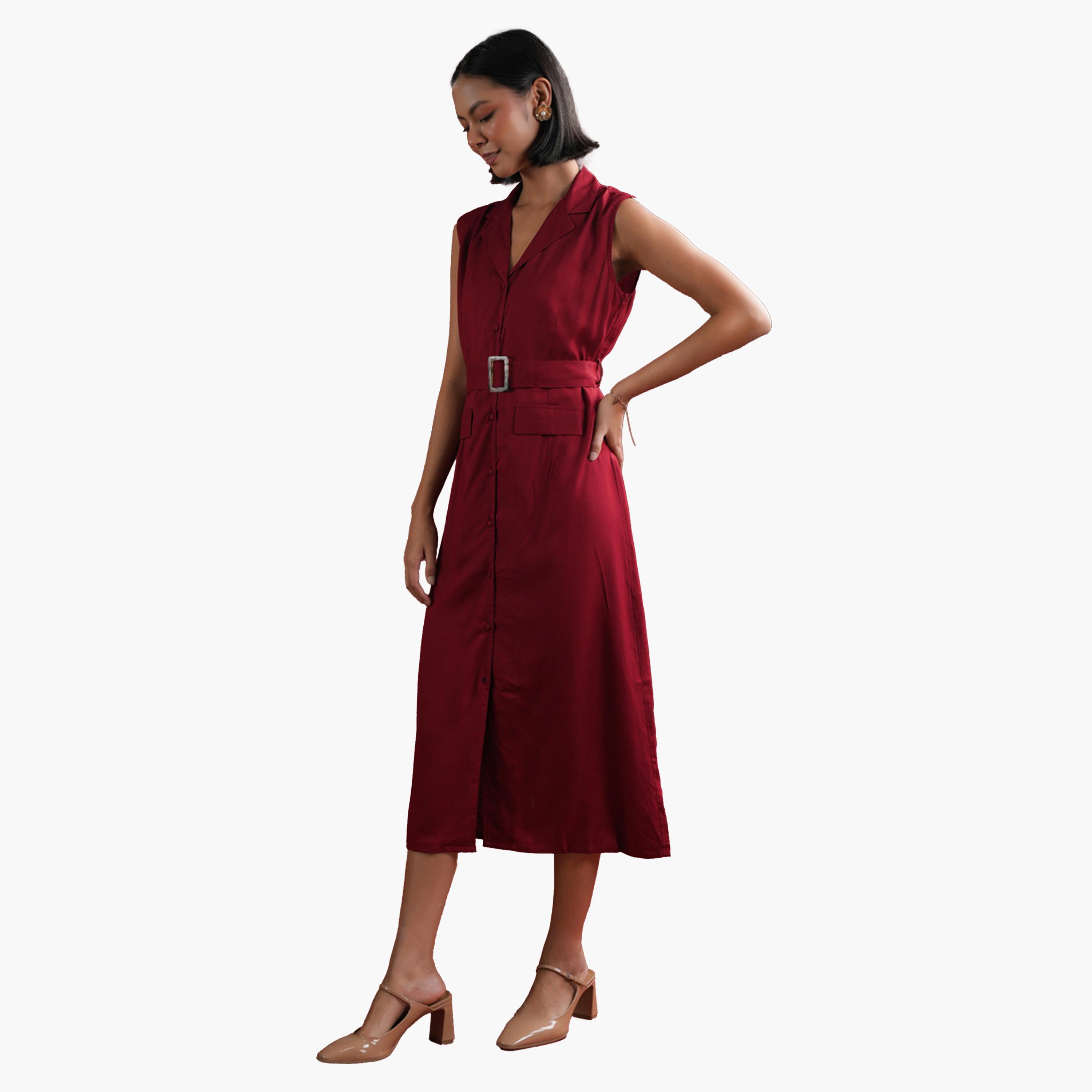 Sanskrutihomes X Styli Sleeveless Collared A-Line Midi Dress-women-clothing-dresses-image-5