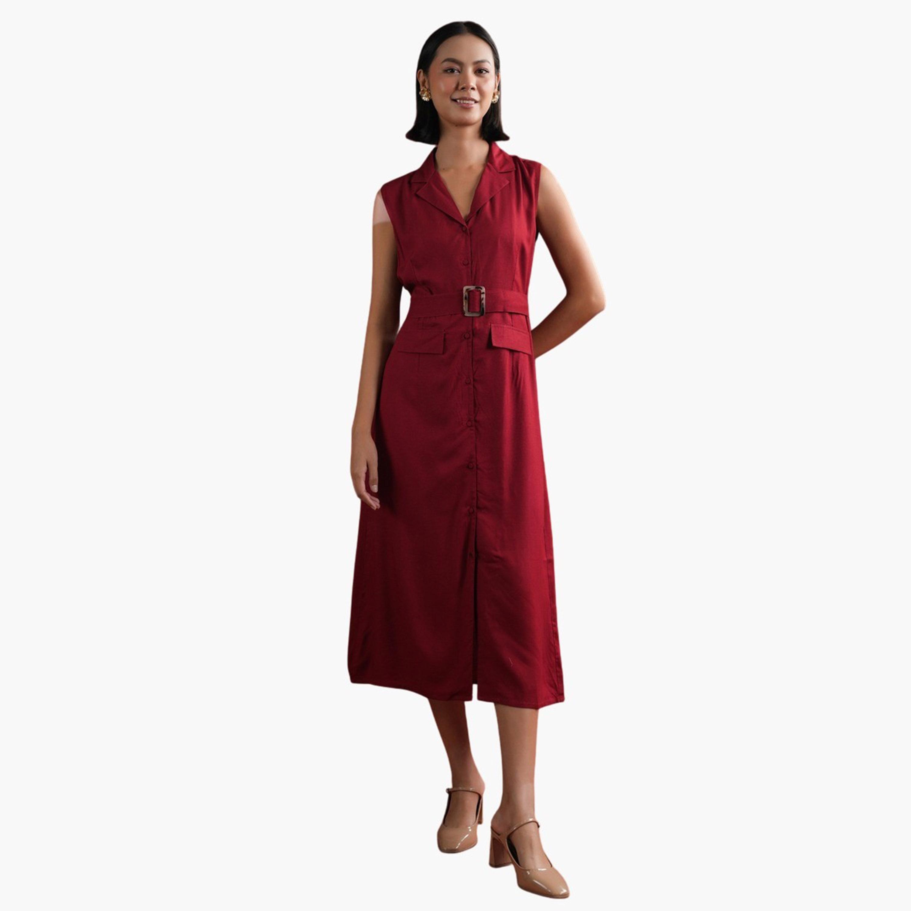 Sanskrutihomes X Styli Sleeveless Collared A-Line Midi Dress-women-clothing-dresses-image-6