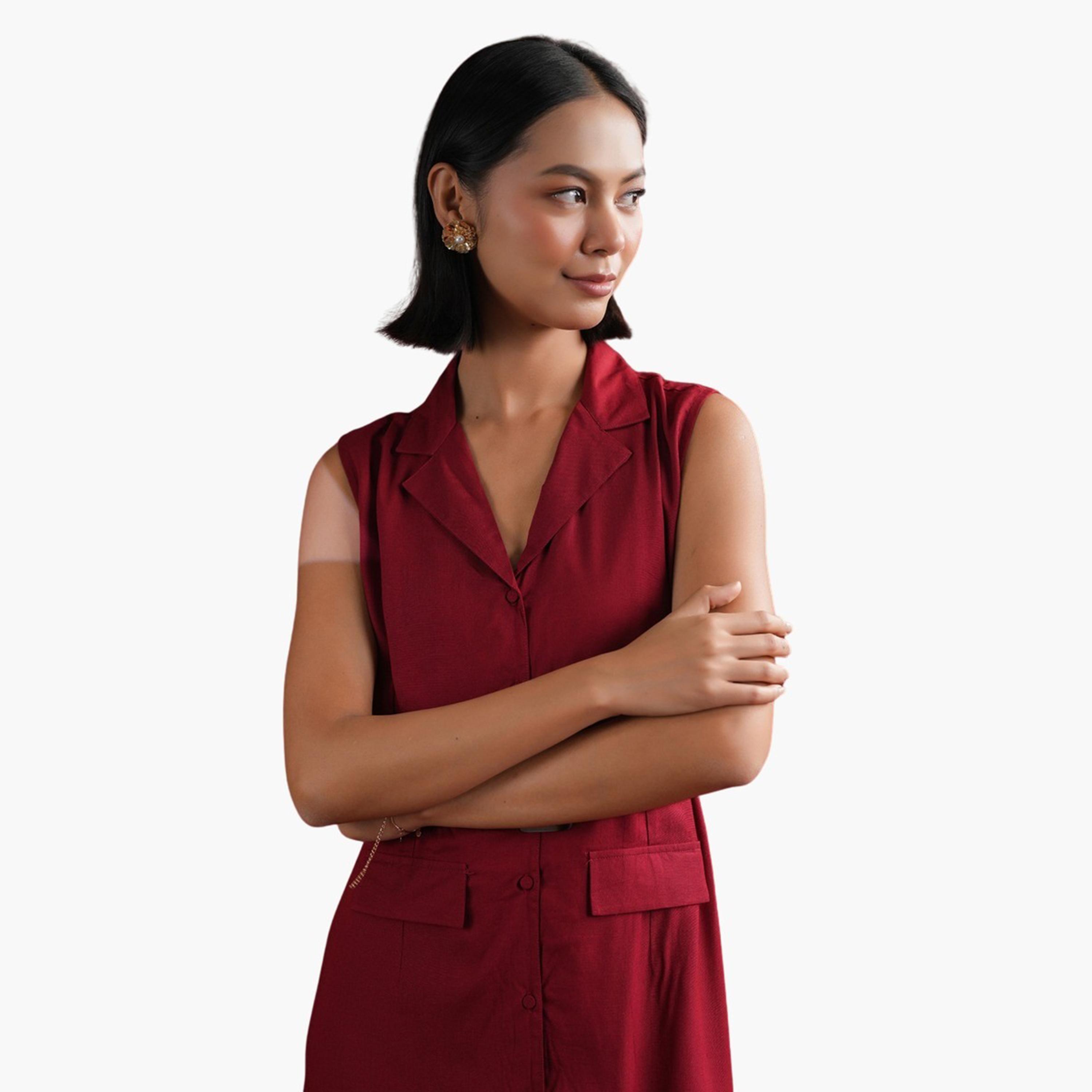 سانسكروتي هومز × ستايلي - فستان ميدي بدون أكمام بياقة وقصّة A-women-clothing-dresses-image-7