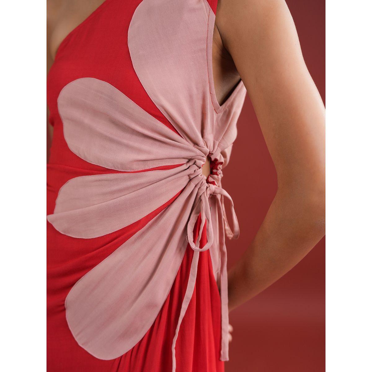 فستان ميدي بطبعة زهور مع تفاصيل مزمومة-women-clothing-dresses-image-5