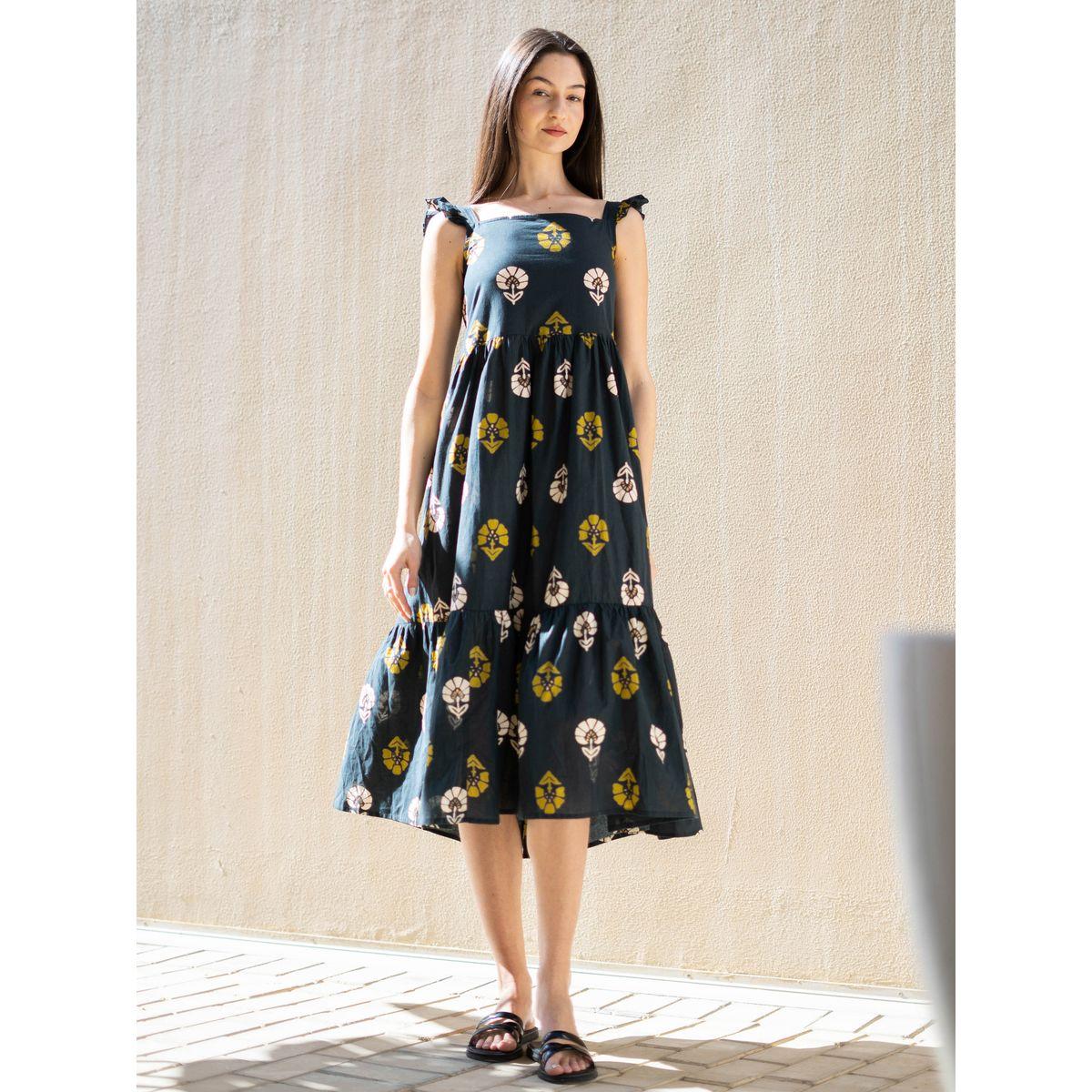 Sanskrutihomes All-Over Print Ruffle Trim A-Line Knee-Length Dress-women-clothing-dresses-image-1