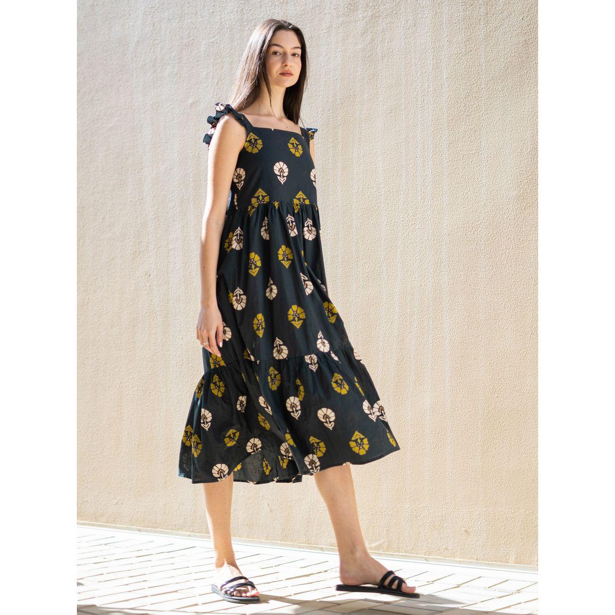 فستان بطول الركبة مطبع بالكامل بتفاصيل كشكش-women-clothing-dresses-image-2