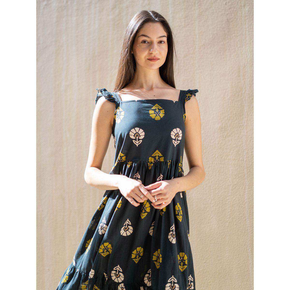 Sanskrutihomes All-Over Print Ruffle Trim A-Line Knee-Length Dress-women-clothing-dresses-image-4