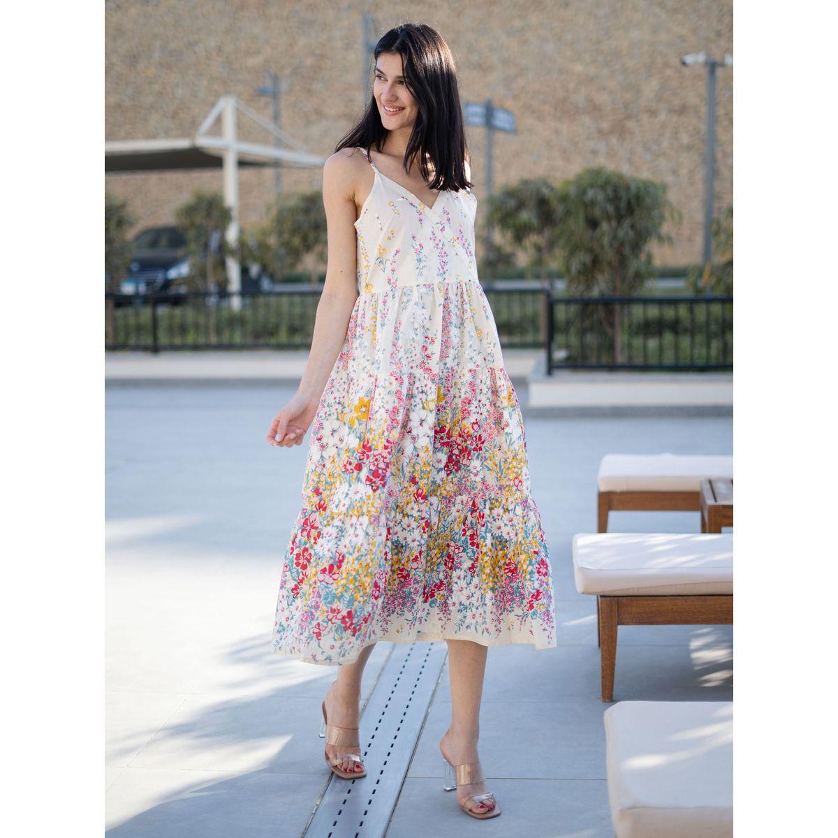 فستان بطول الركبة مطبع بزهور-women-clothing-dresses-image-1