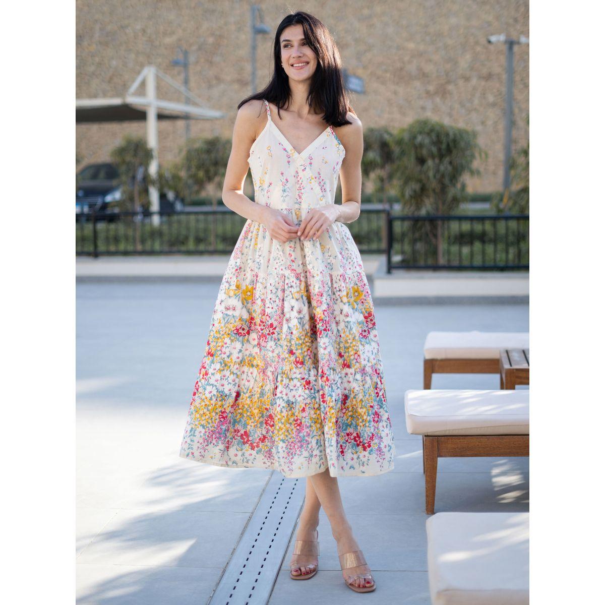 فستان بطول الركبة مطبع بزهور-women-clothing-dresses-image-2