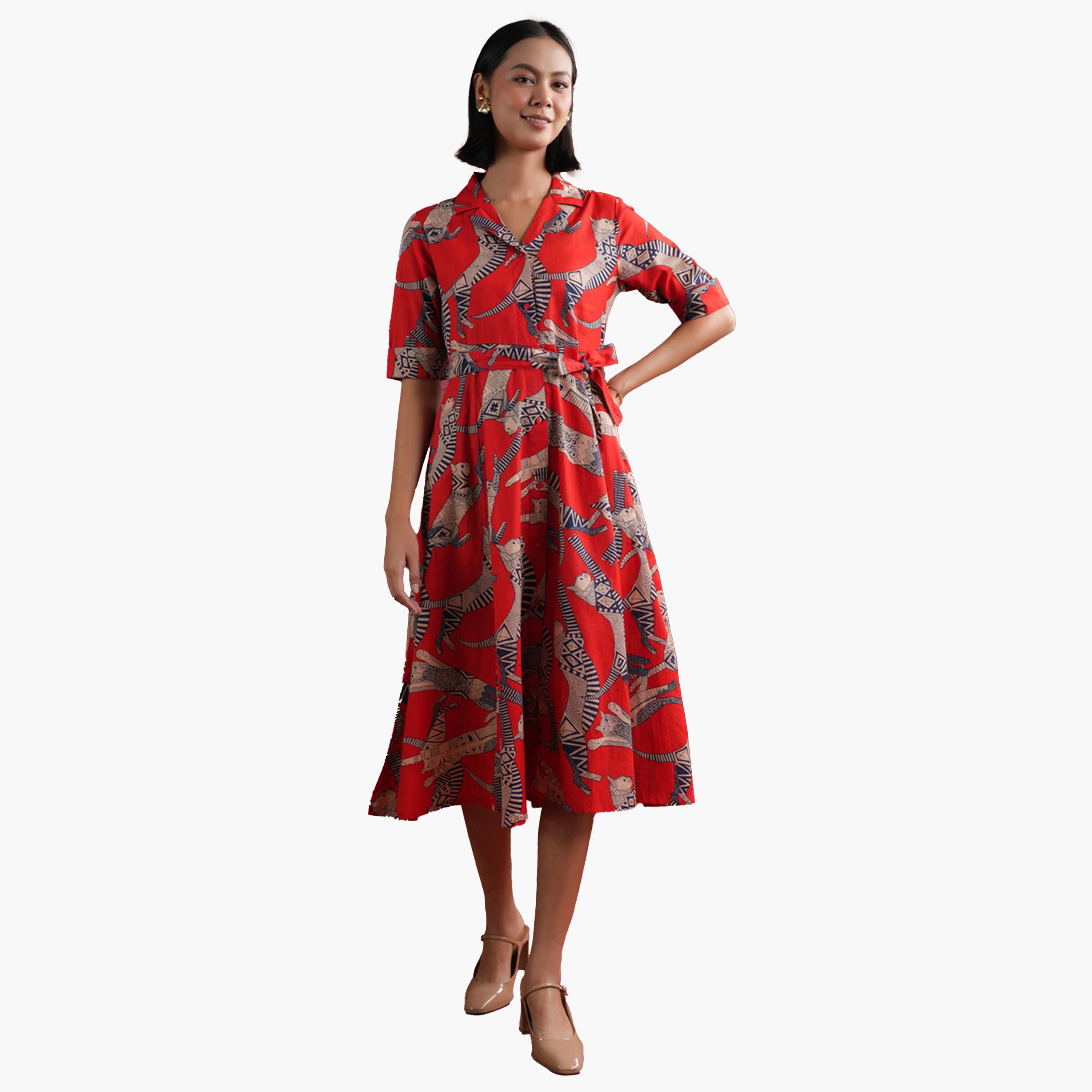 Sanskrutihomes X Styli Floral Print A-Line Collared Midi Dress-women-clothing-dresses-image-1