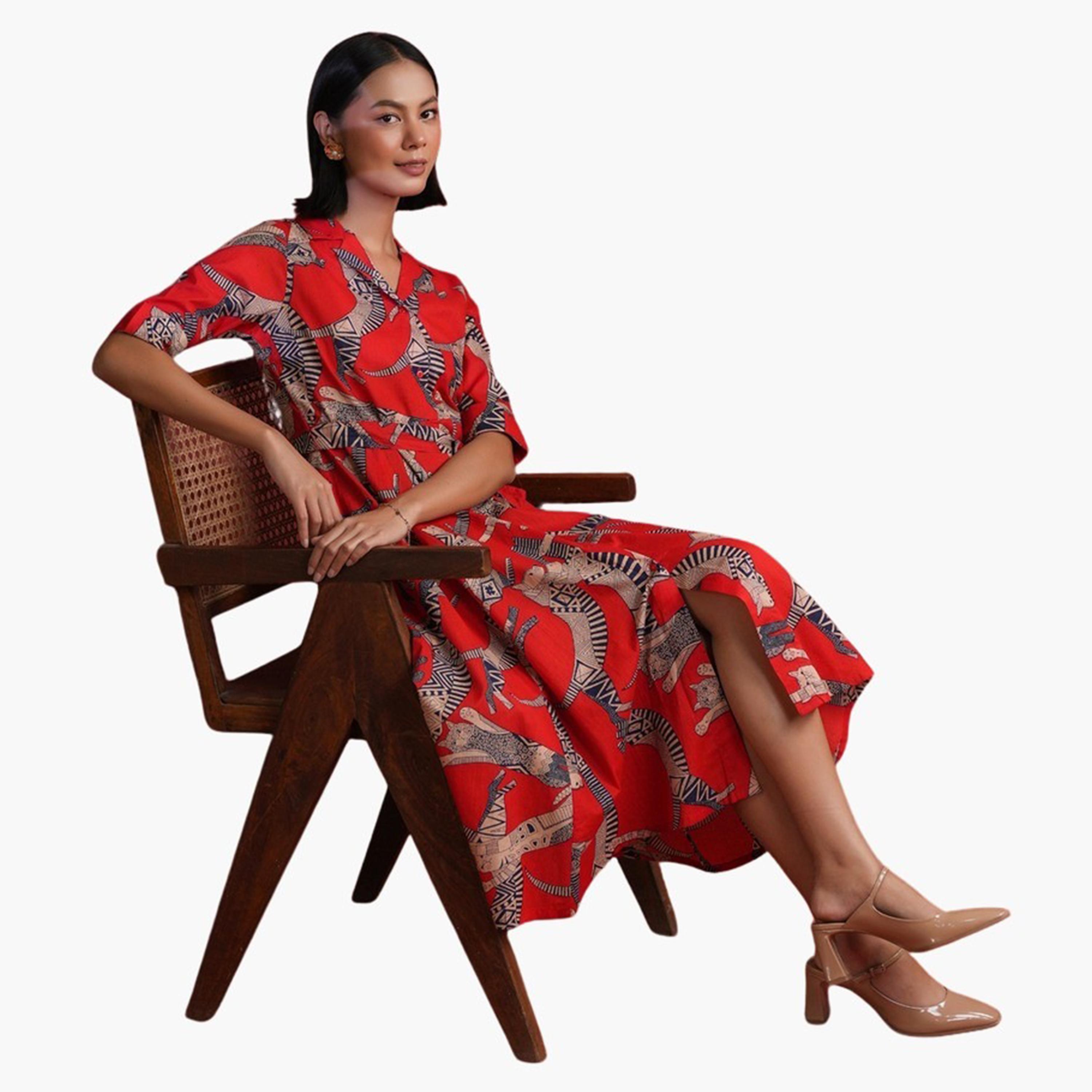 Sanskrutihomes X Styli Floral Print A-Line Collared Midi Dress-women-clothing-dresses-image-10