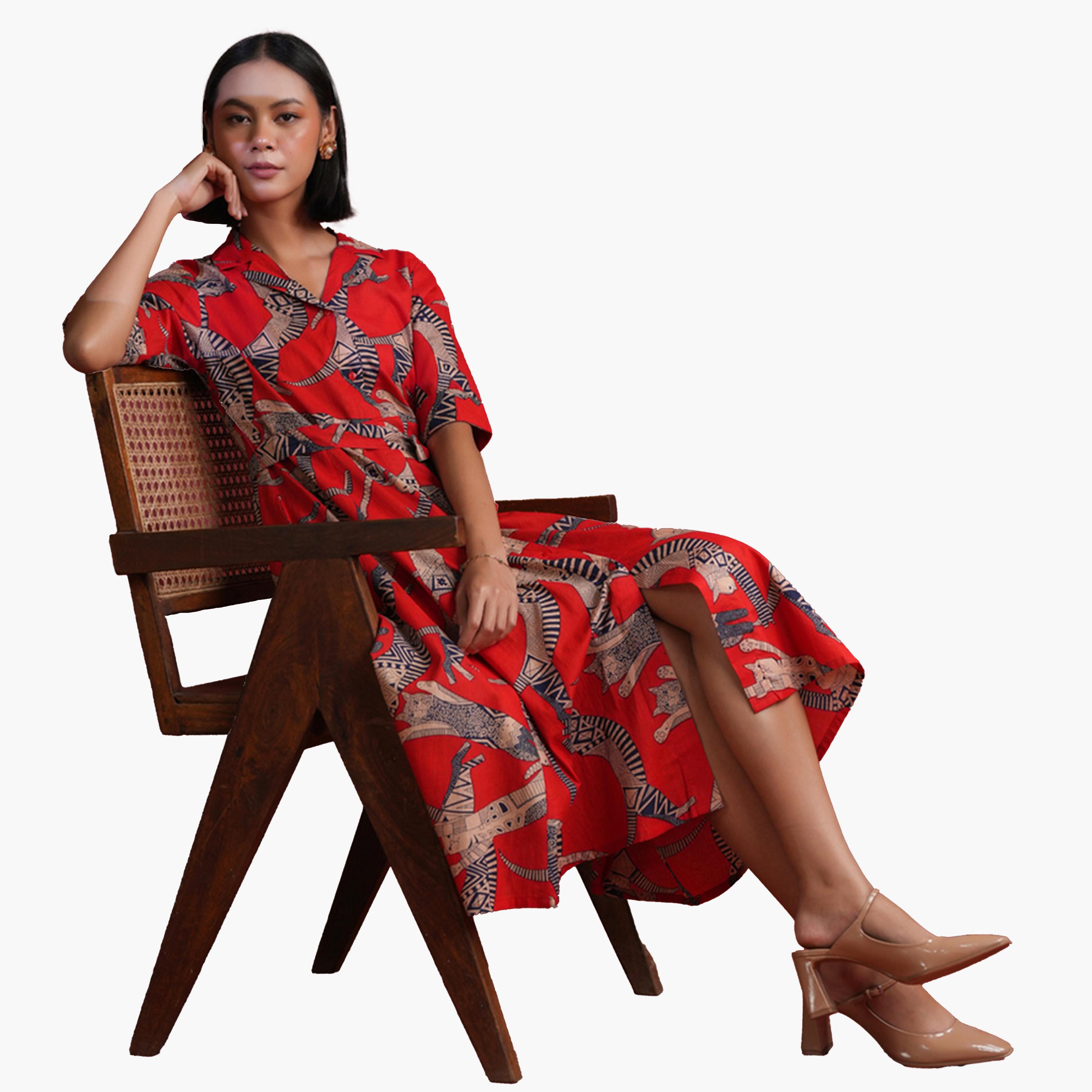 Sanskrutihomes X Styli Floral Print A-Line Collared Midi Dress-women-clothing-dresses-image-11