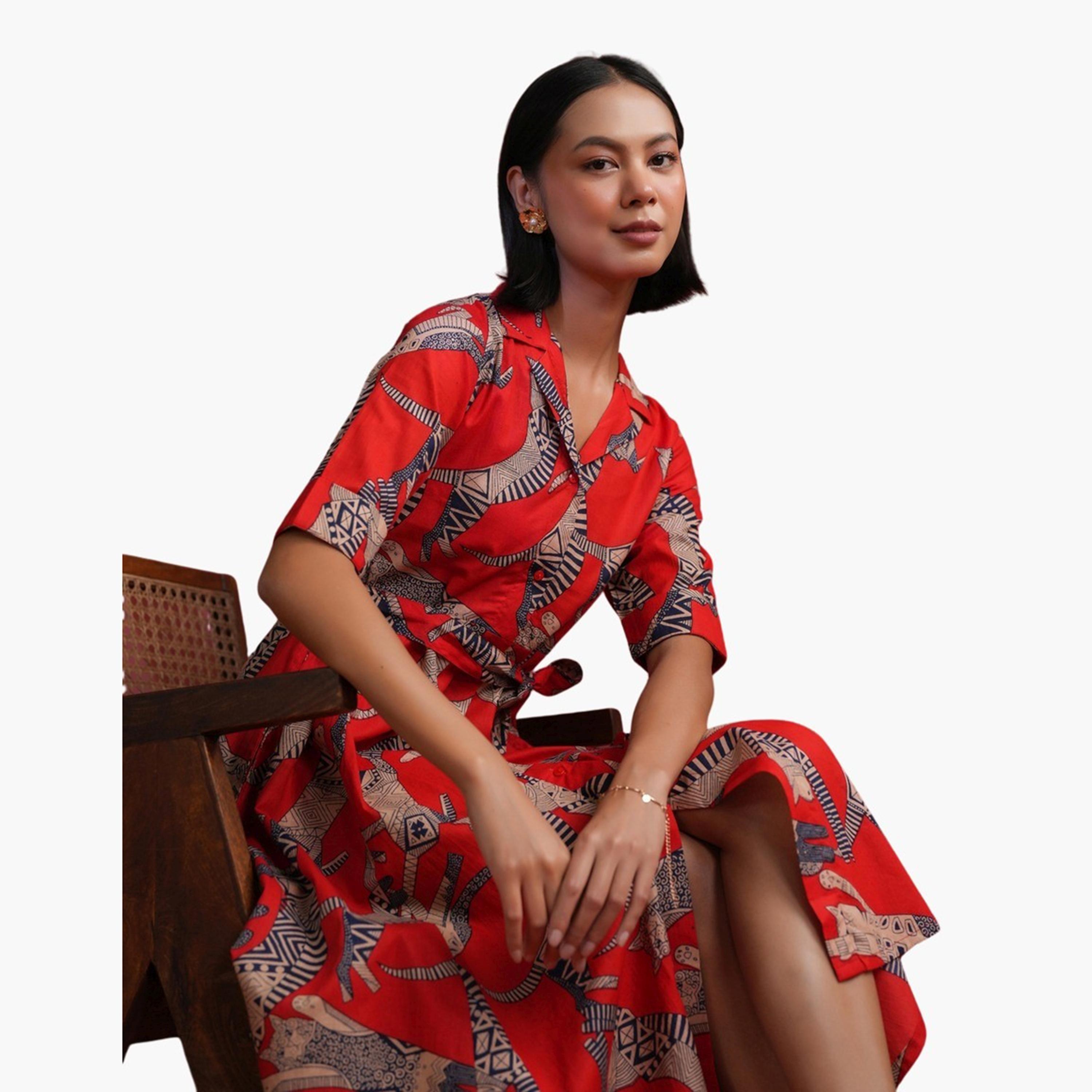 Sanskrutihomes X Styli Floral Print A-Line Collared Midi Dress-women-clothing-dresses-image-14