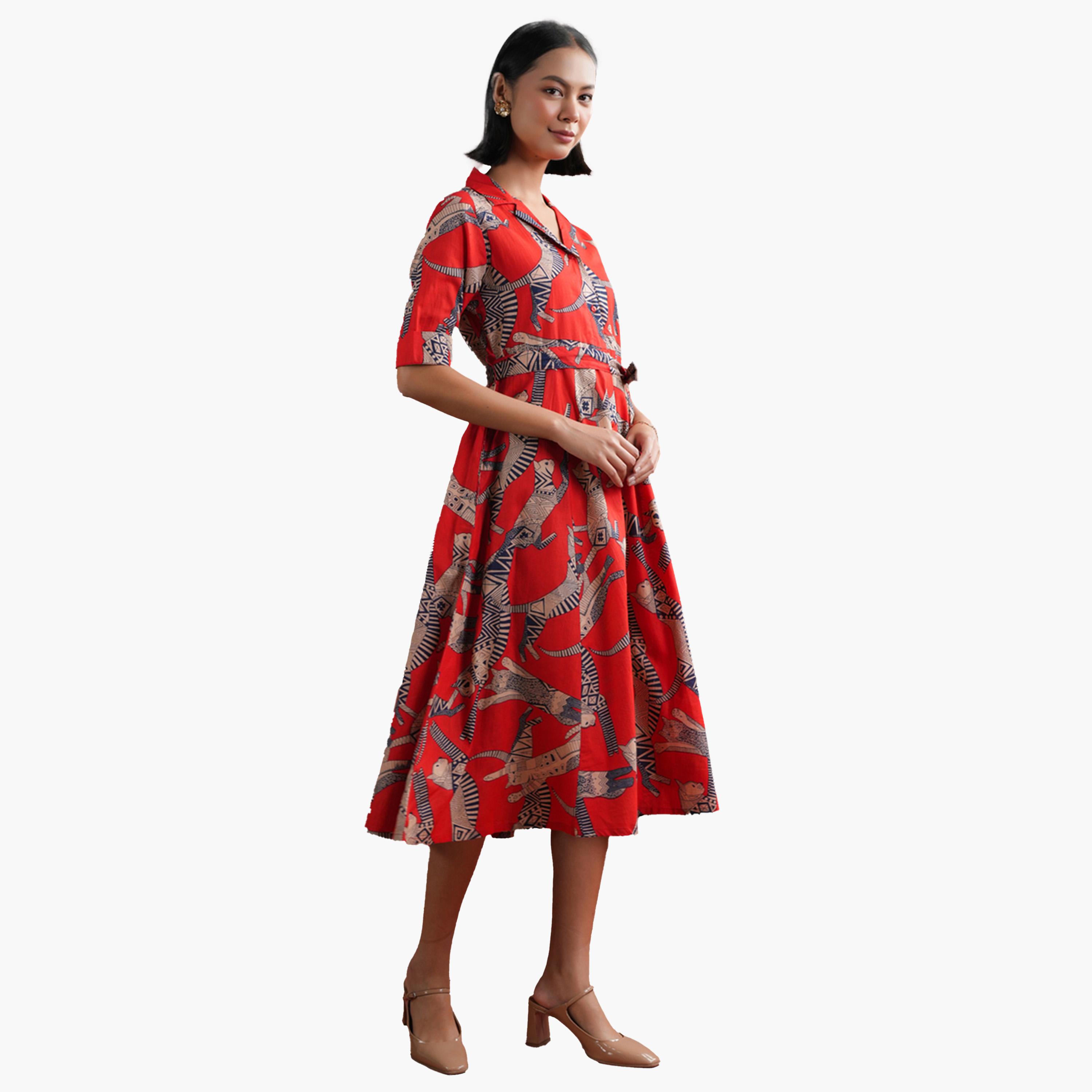 Sanskrutihomes X Styli Floral Print A-Line Collared Midi Dress-women-clothing-dresses-image-3