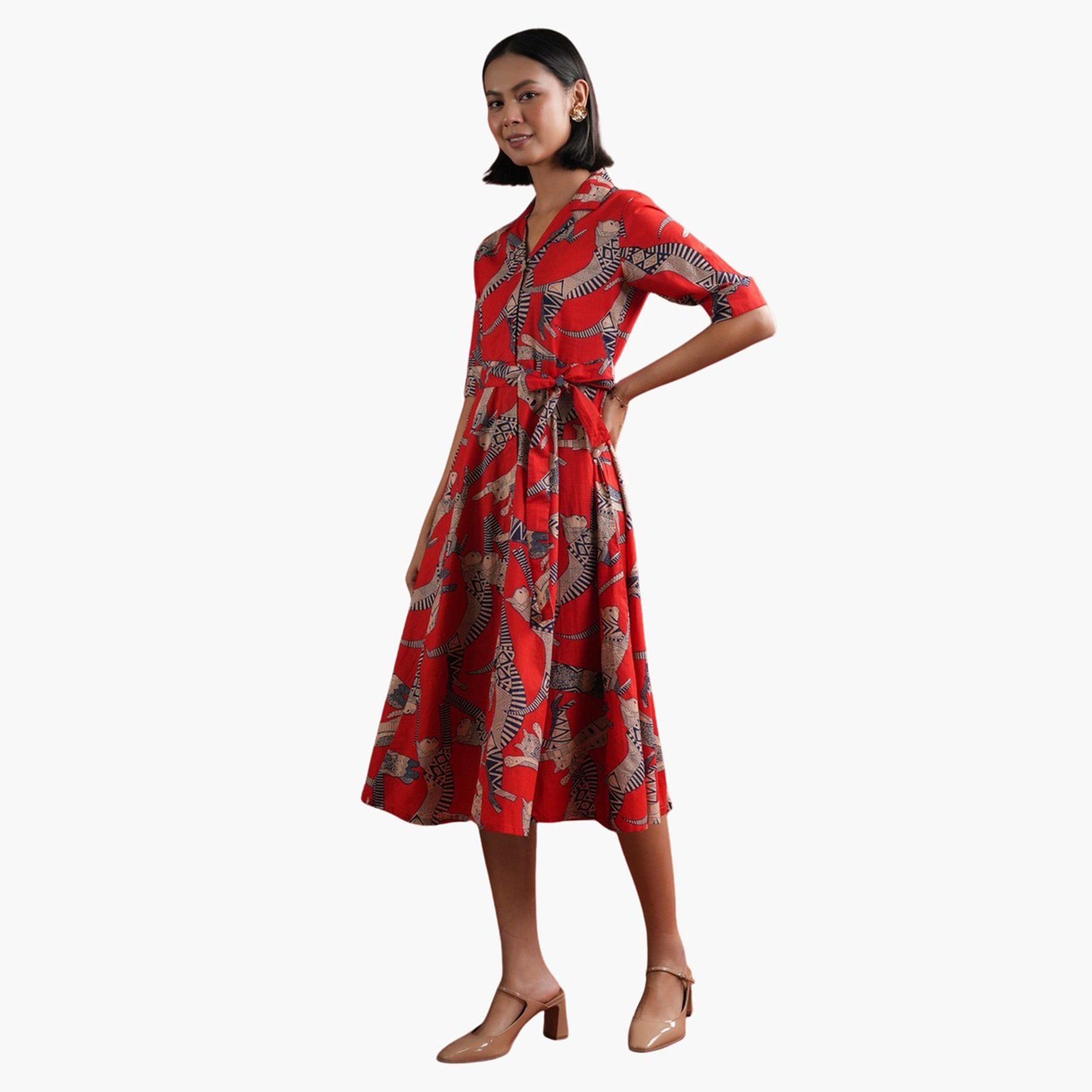 Sanskrutihomes X Styli Floral Print A-Line Collared Midi Dress-women-clothing-dresses-image-4