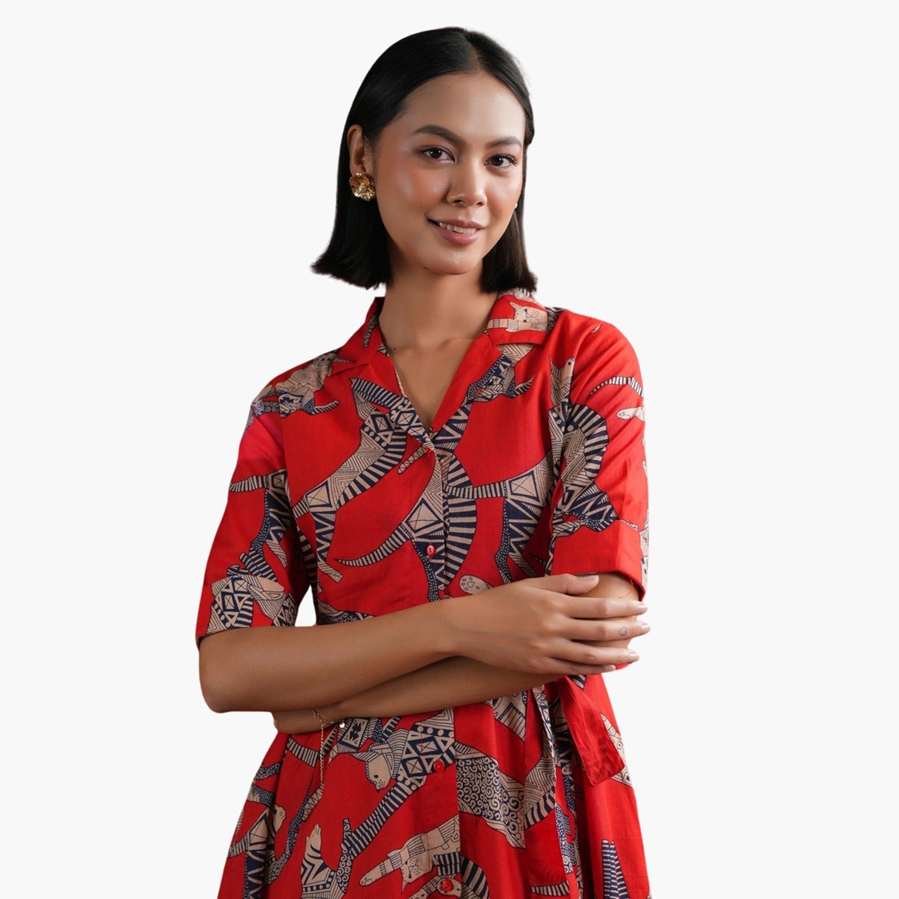 Sanskrutihomes X Styli Floral Print A-Line Collared Midi Dress-women-clothing-dresses-image-6