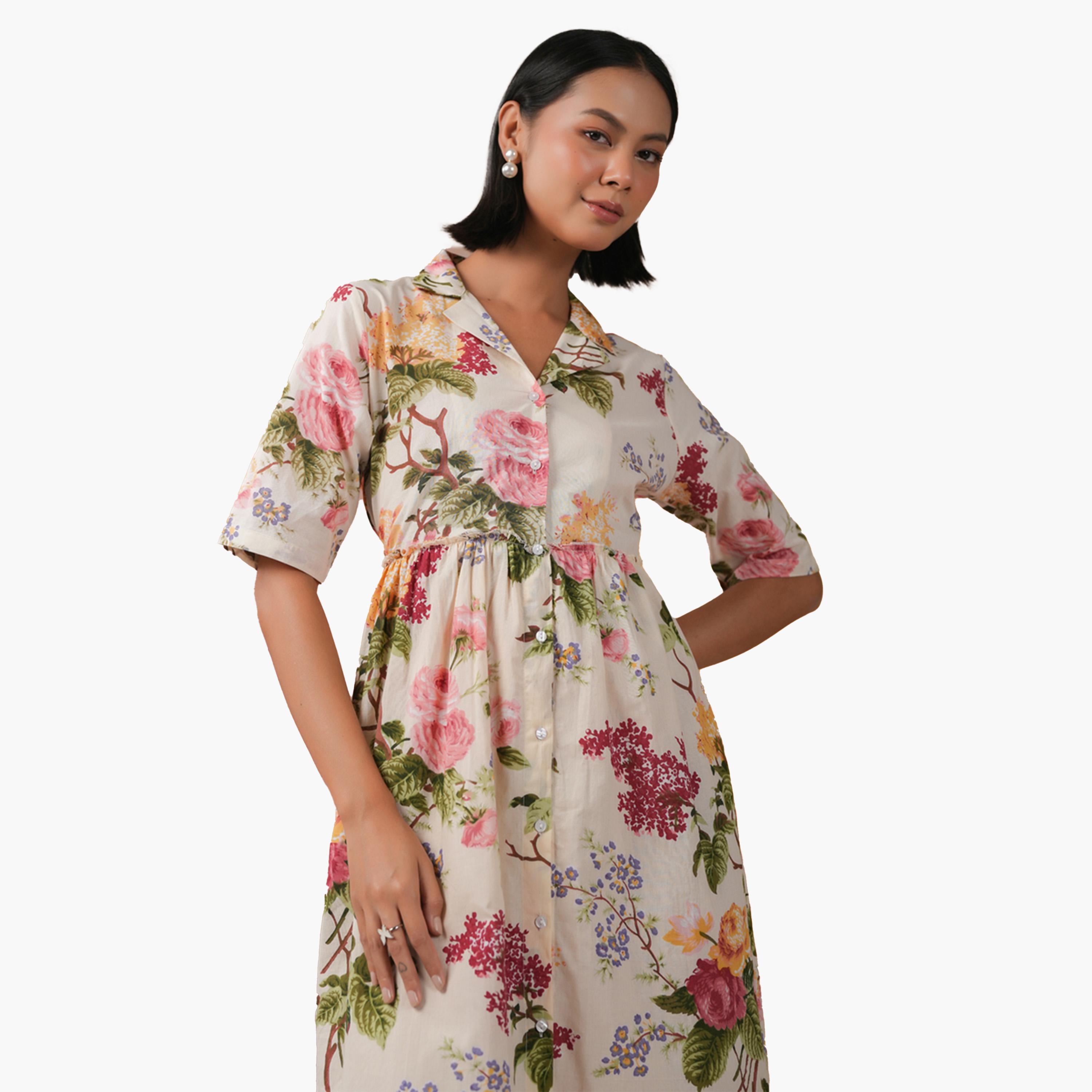 Sanskrutihomes X Styli Floral Print Buttoned Collared Midi Dress-women-clothing-dresses-image-6