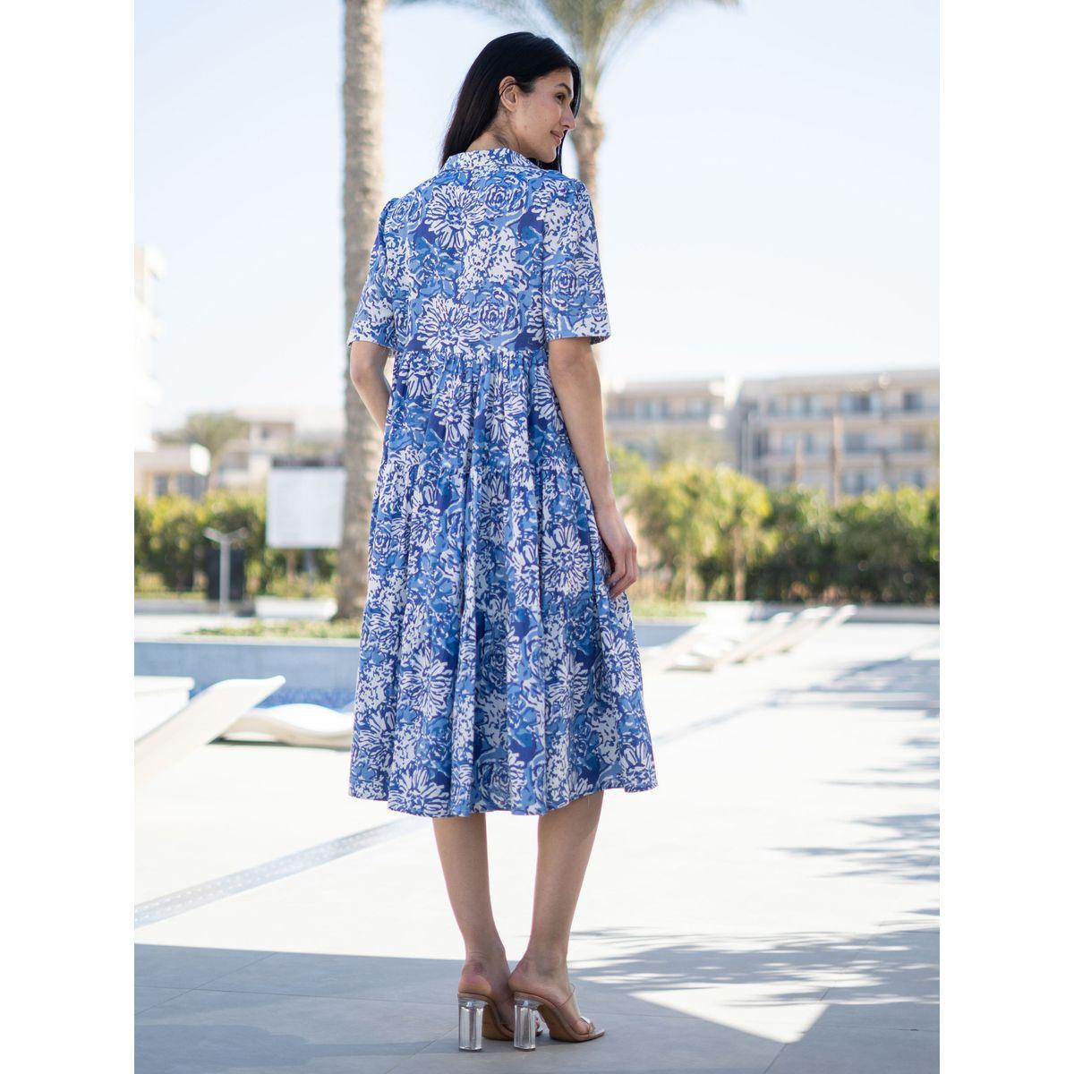 فستان بطول الركبة بطبعة زهور وكسرات-women-clothing-dresses-image-5