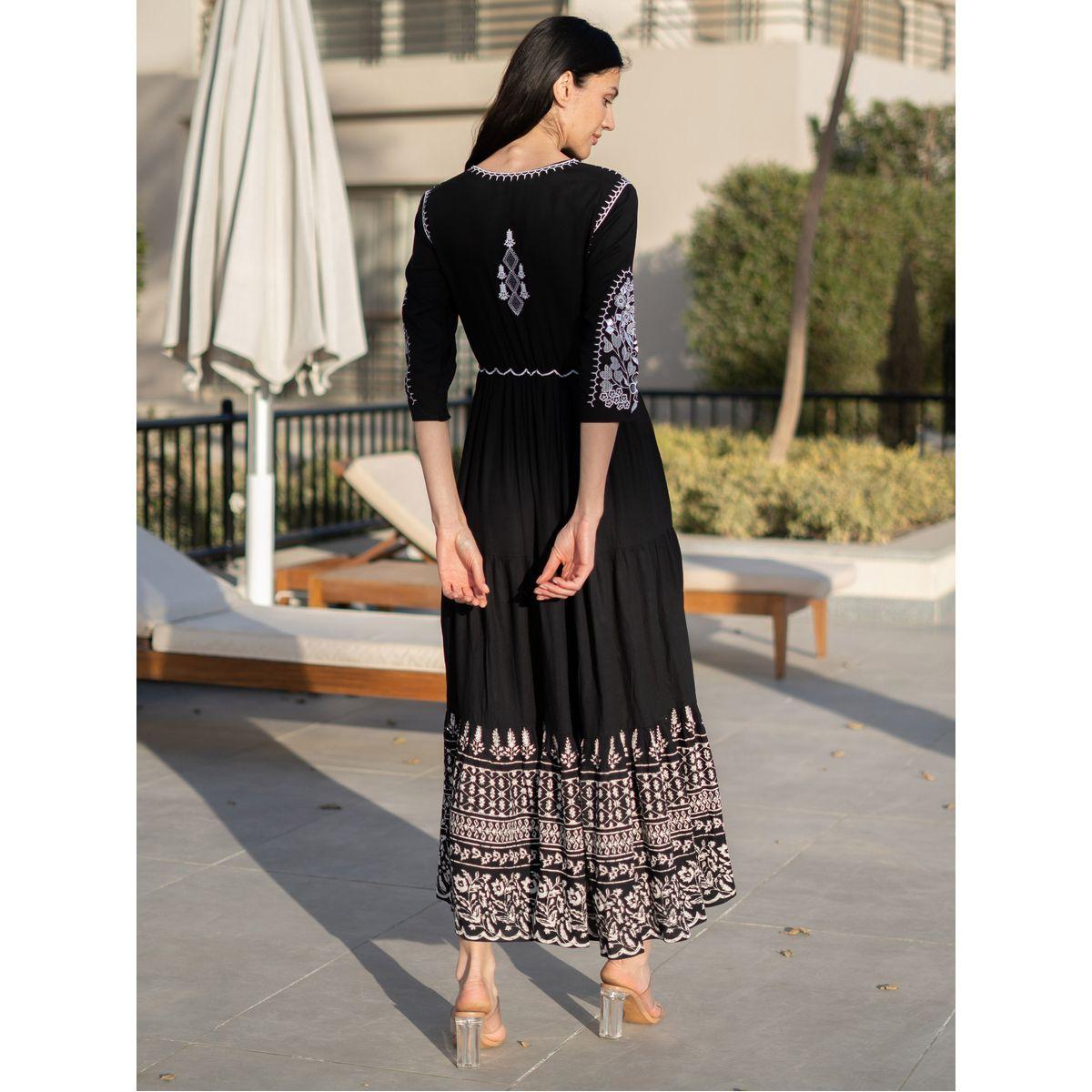 فستان ميدي بطبعة زهور وأكمام بطول 3/4-women-clothing-dresses-image-3