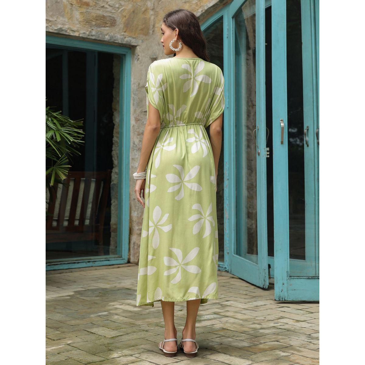 Sanskrutihomes Printed Ruched Waist Maxi Night Dress-women-clothing-dresses-image-2
