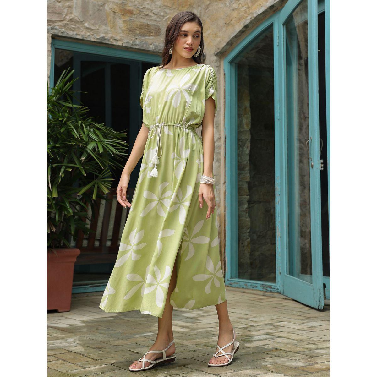 قميص نوم طويل مطبع بتفاصيل خصر مزموم-women-clothing-dresses-image-3