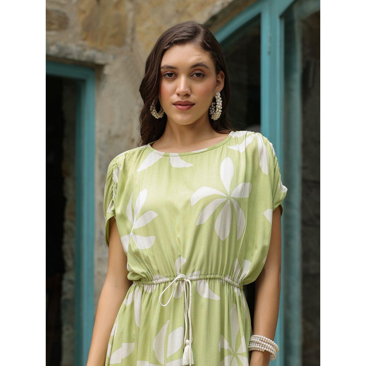 قميص نوم طويل مطبع بتفاصيل خصر مزموم-women-clothing-dresses-image-5