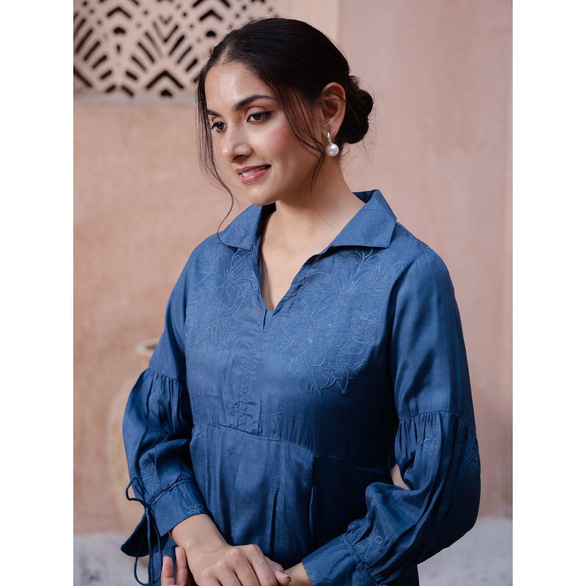 طقم منسق من بنطال وبلوزة قطنية بأكمام طويلة-women-clothing-coordsets-image-5